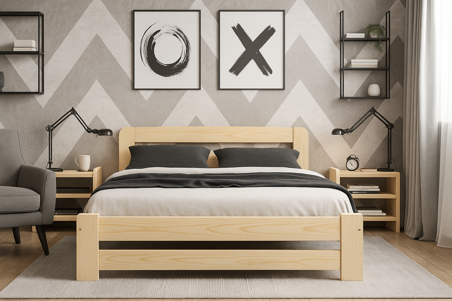 Nodax F1 natural untreated beds, raw wooden bredframes, for allergens, natural pine grain,  healthy indoor air quality, sustainable, eco friendly beds