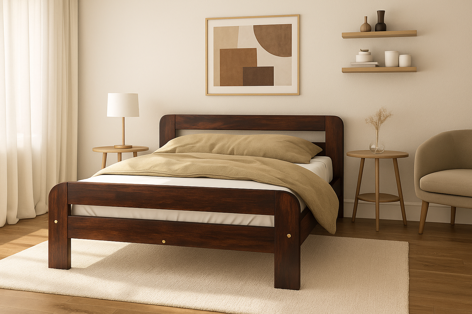 Nodax F2 Nordic Sky wooden bed frame, walnut wood finish