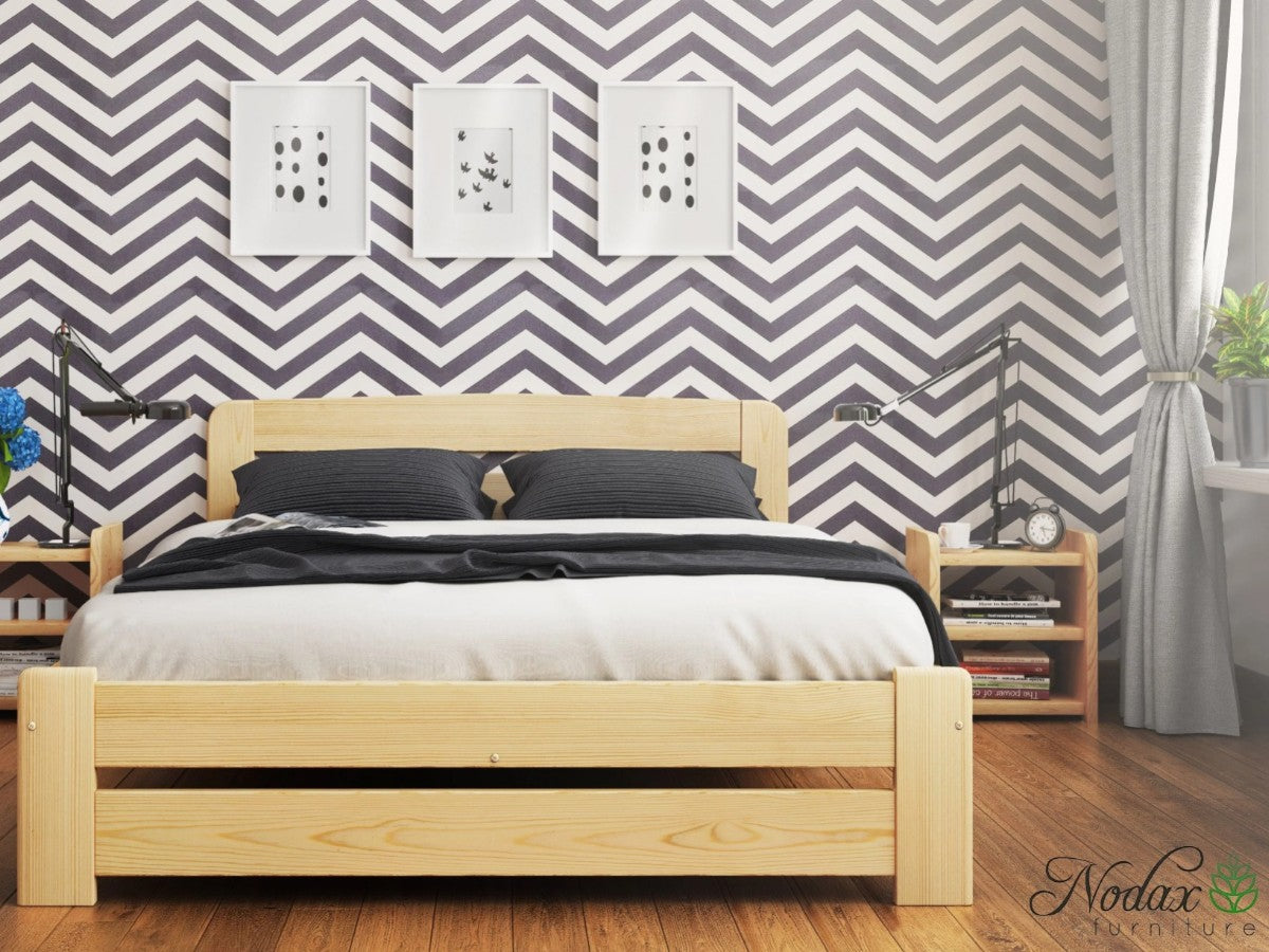 Nodax F1 Aurora wooden bed frame in pine finish with matching bedside tables