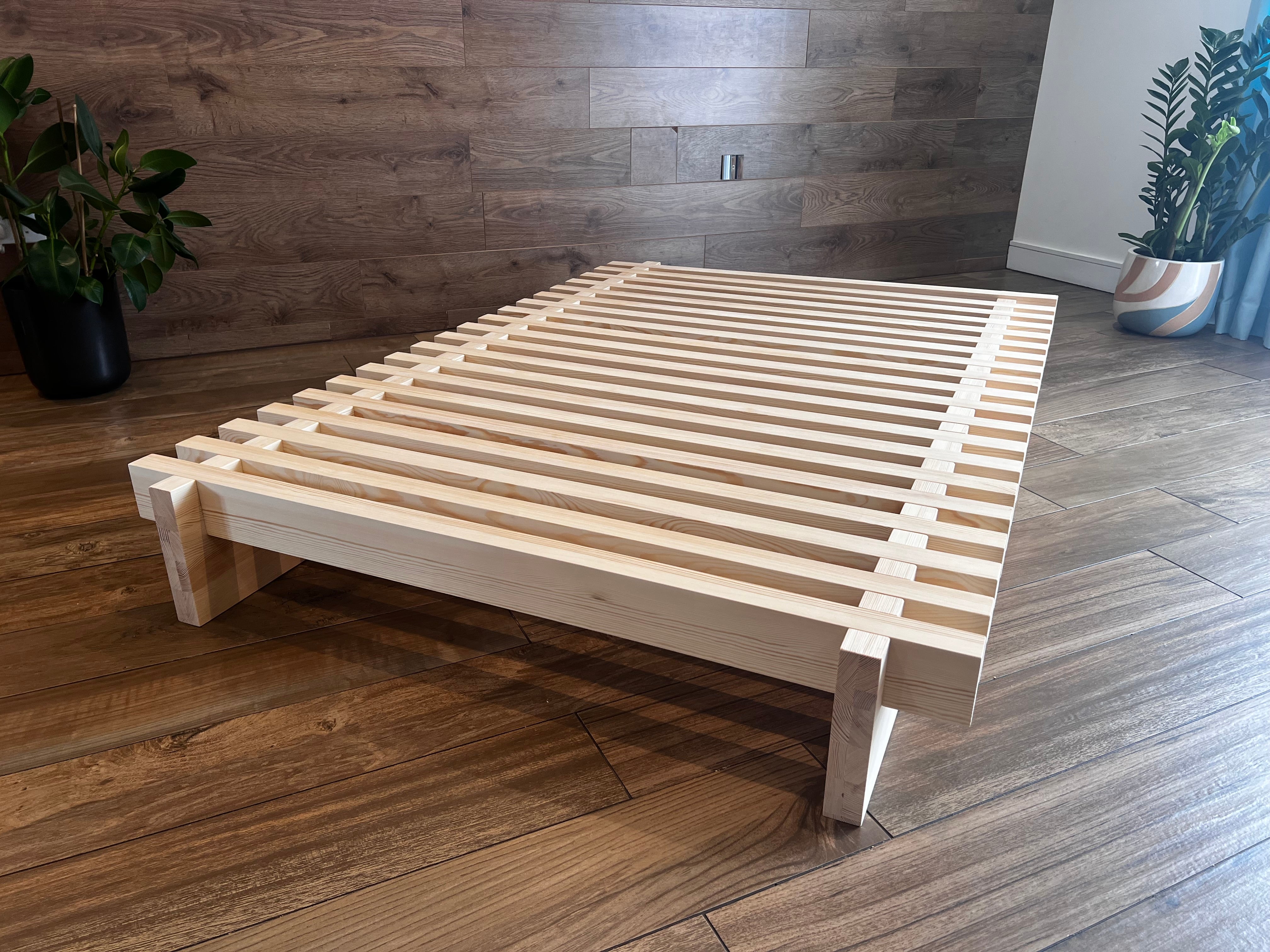Nodax wooden bedframe, F8 Sirius stong bed, beautiful natural untreated pine wood, heavy duty slats, extra support, easy slot-together assembly