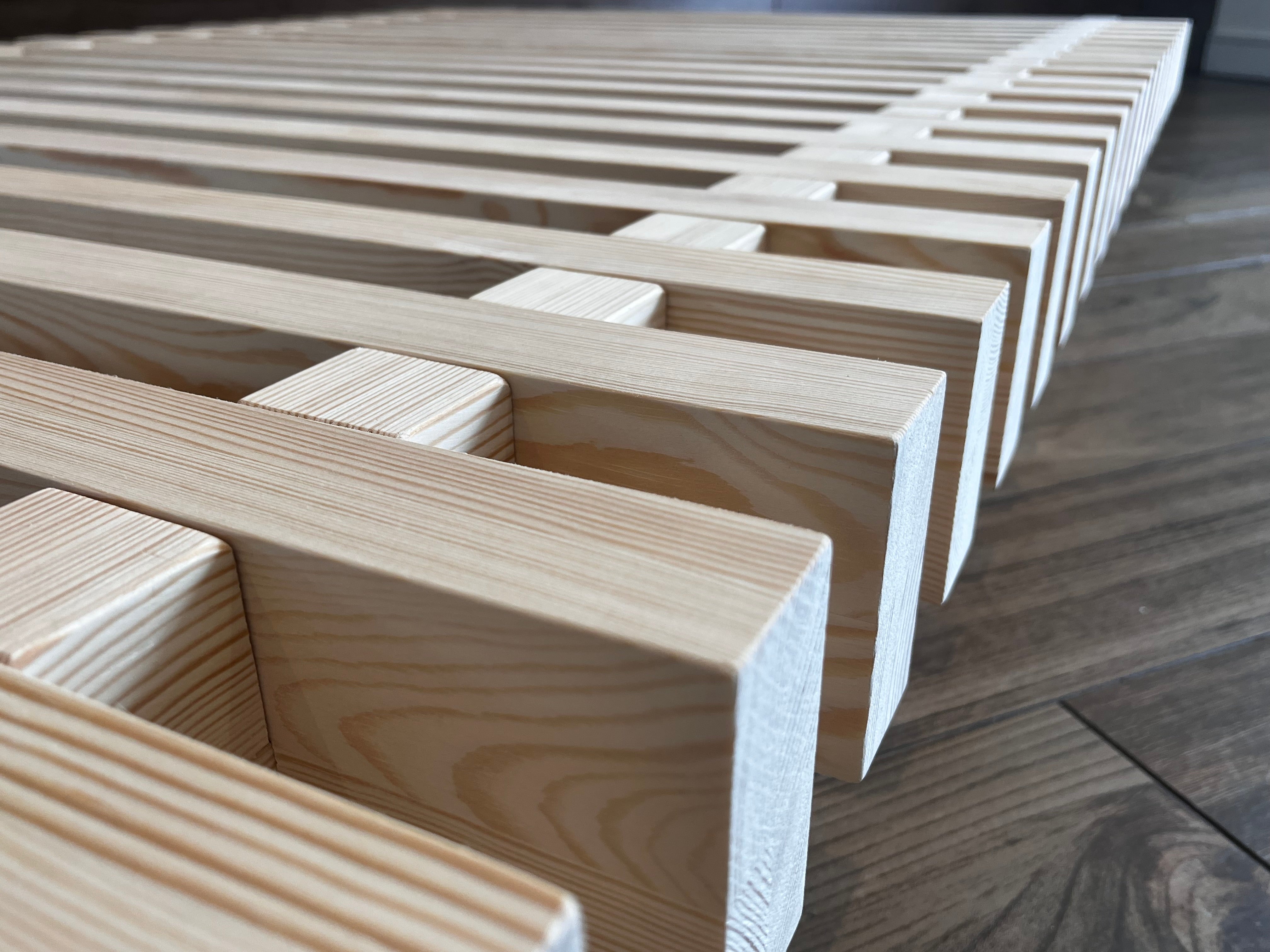 Nodax wooden bedframe, F8 Sirius stong bed, beautiful natural untreated pine wood, heavy duty slats, extra support, easy slot-together assembly