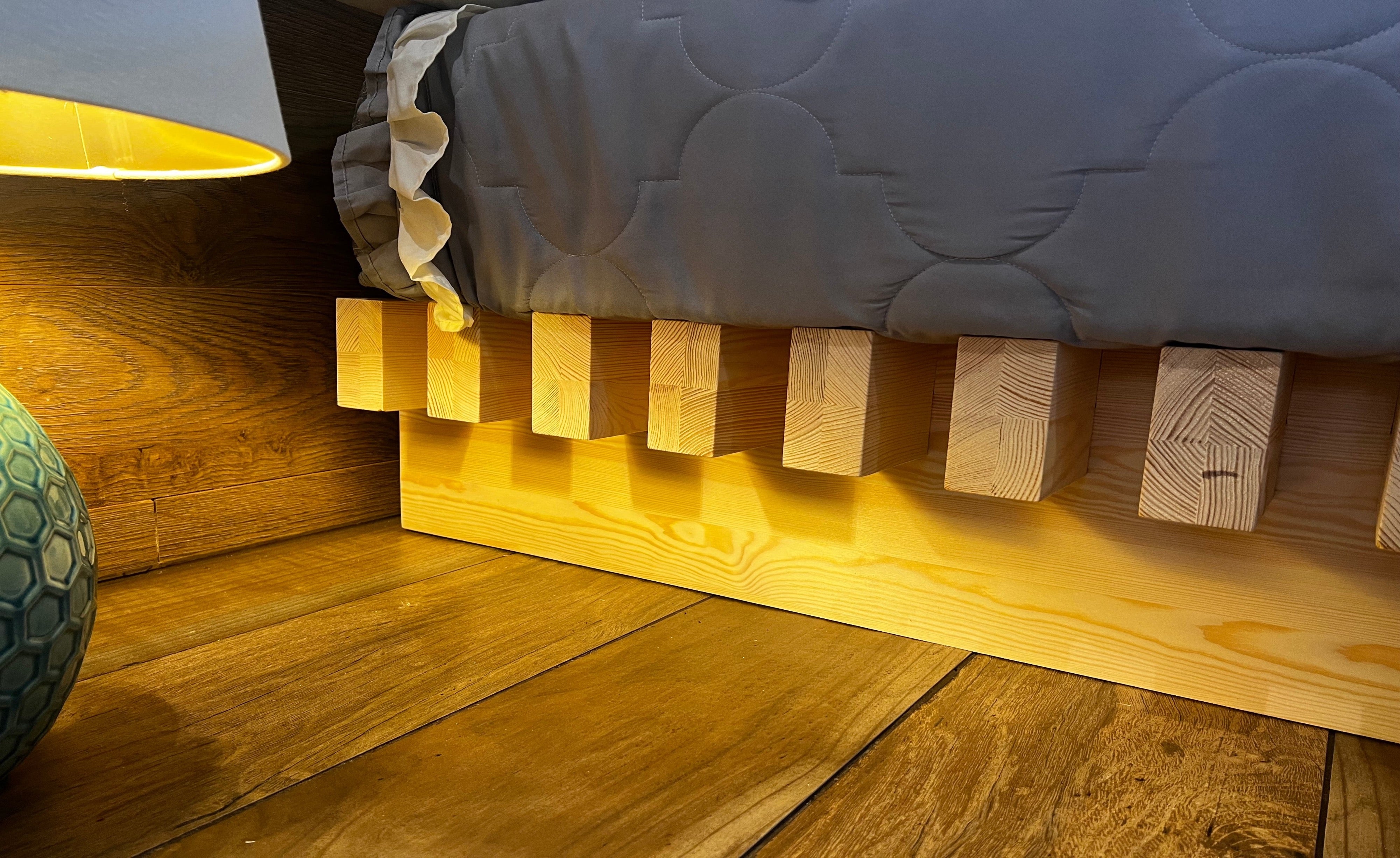 Nodax wooden bedframe, F8 Sirius stong bed, beautiful natural untreated pine wood, heavy duty slats, extra support, easy slot-together assembly