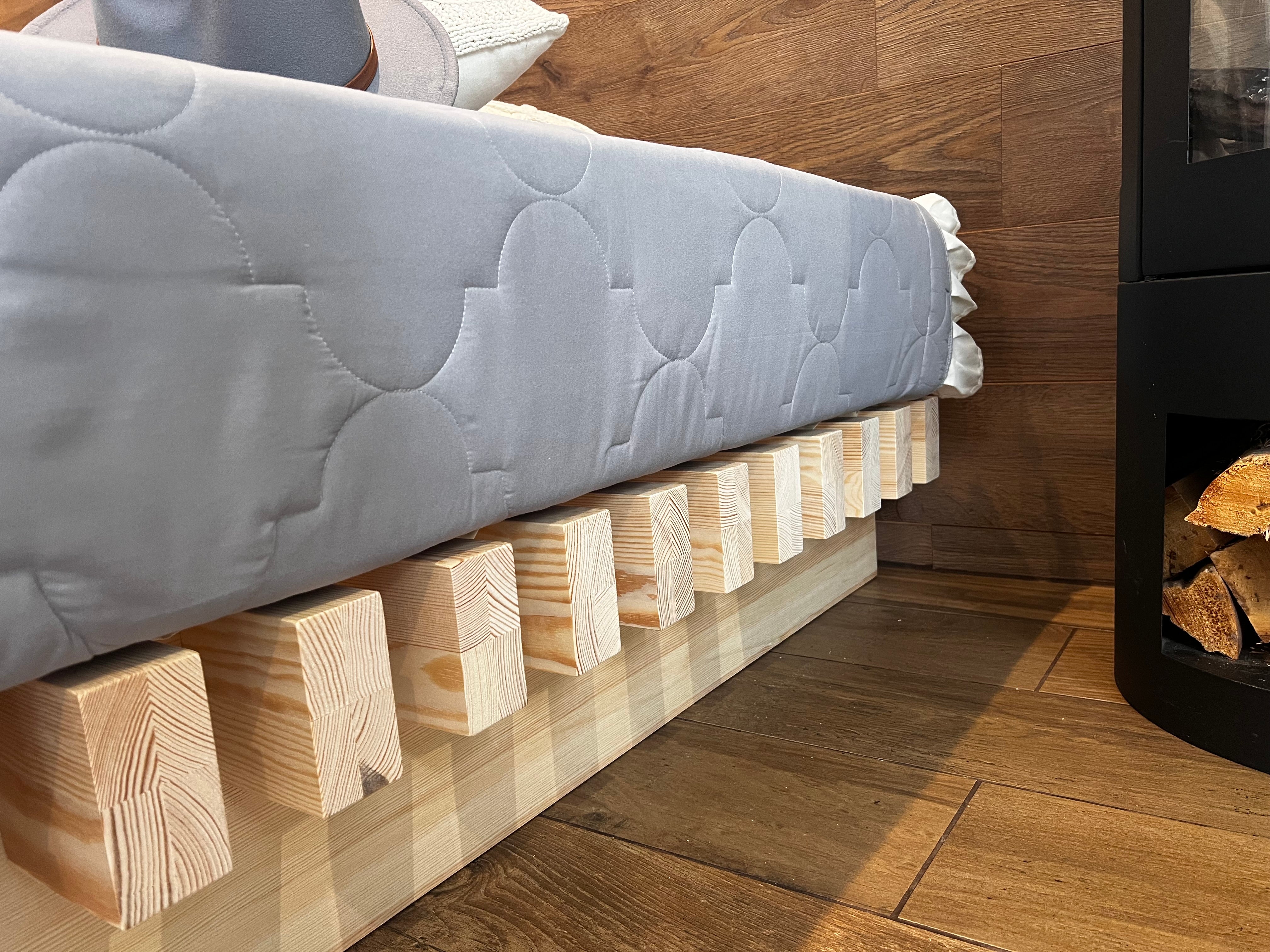 Nodax wooden bedframe, F8 Sirius stong bed, beautiful natural untreated pine wood, heavy duty slats, extra support, easy slot-together assembly