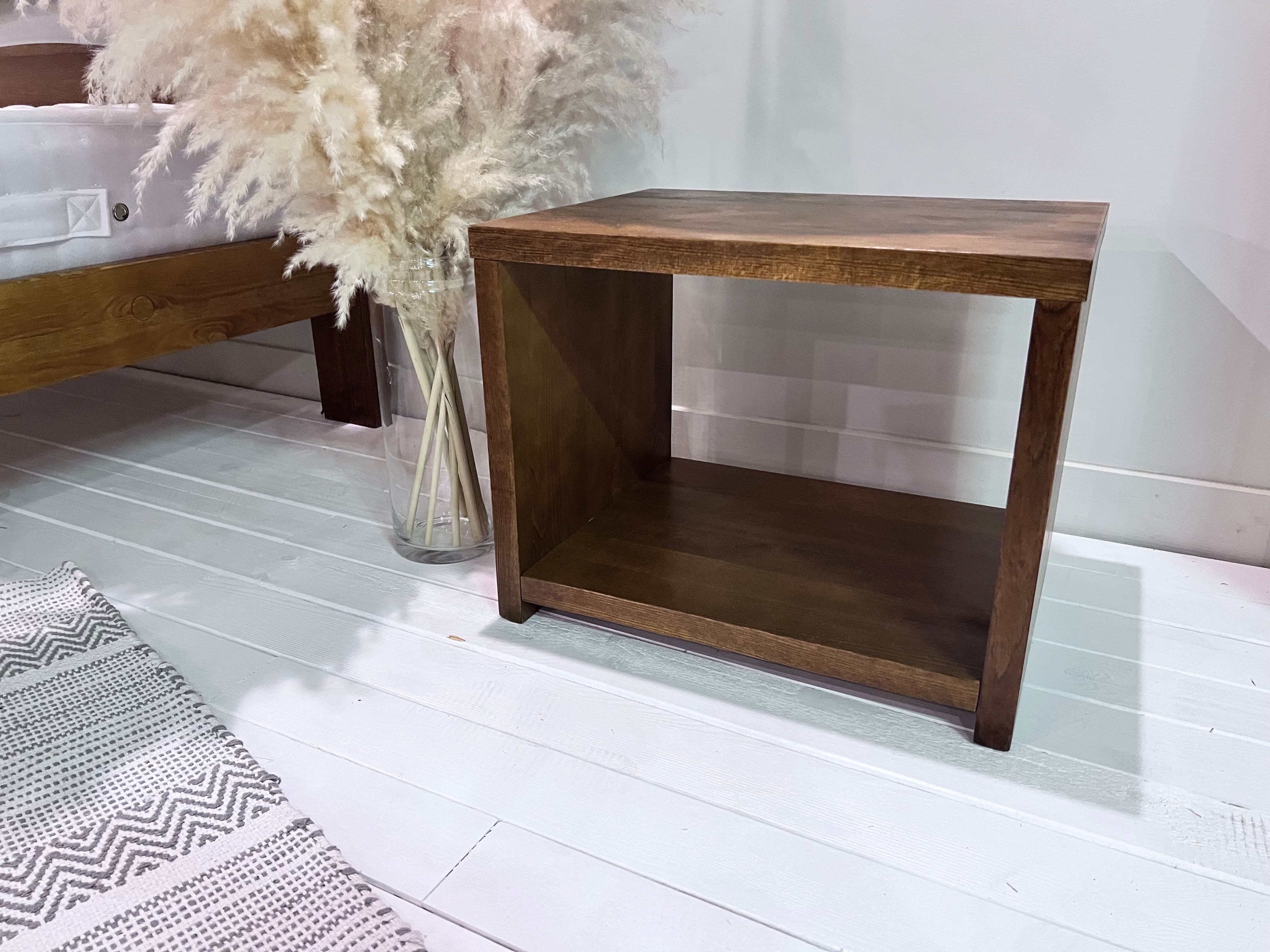 Nodax B1 wooden bedside cabinet, two shelves, low bedside table, walnut finish