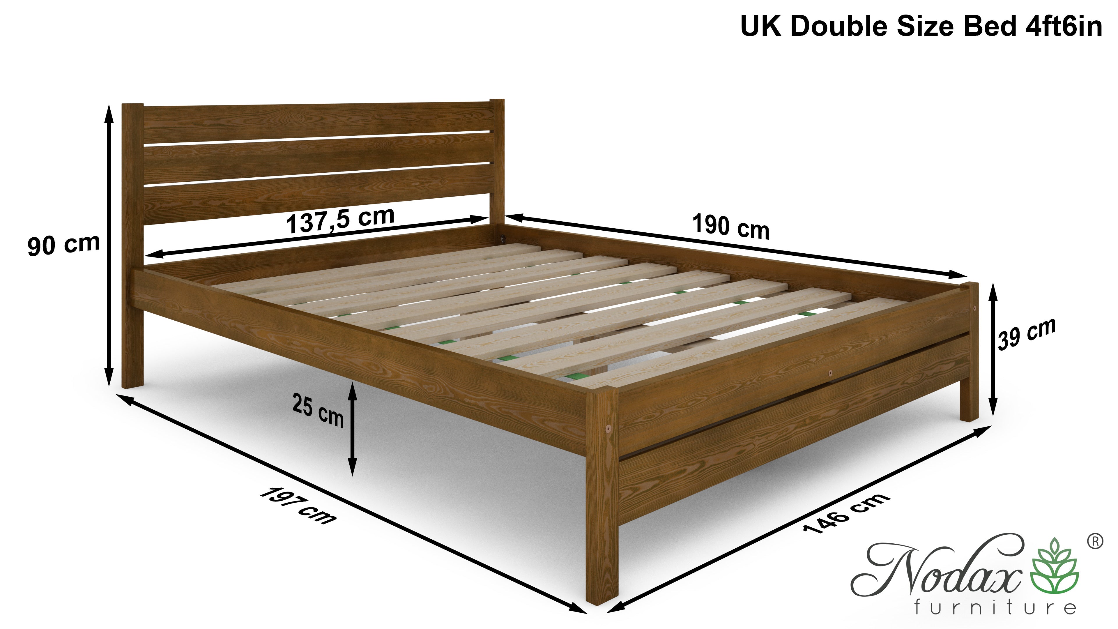 Nodax F3 Alva wooden bed frame - dimensions of UK Double size