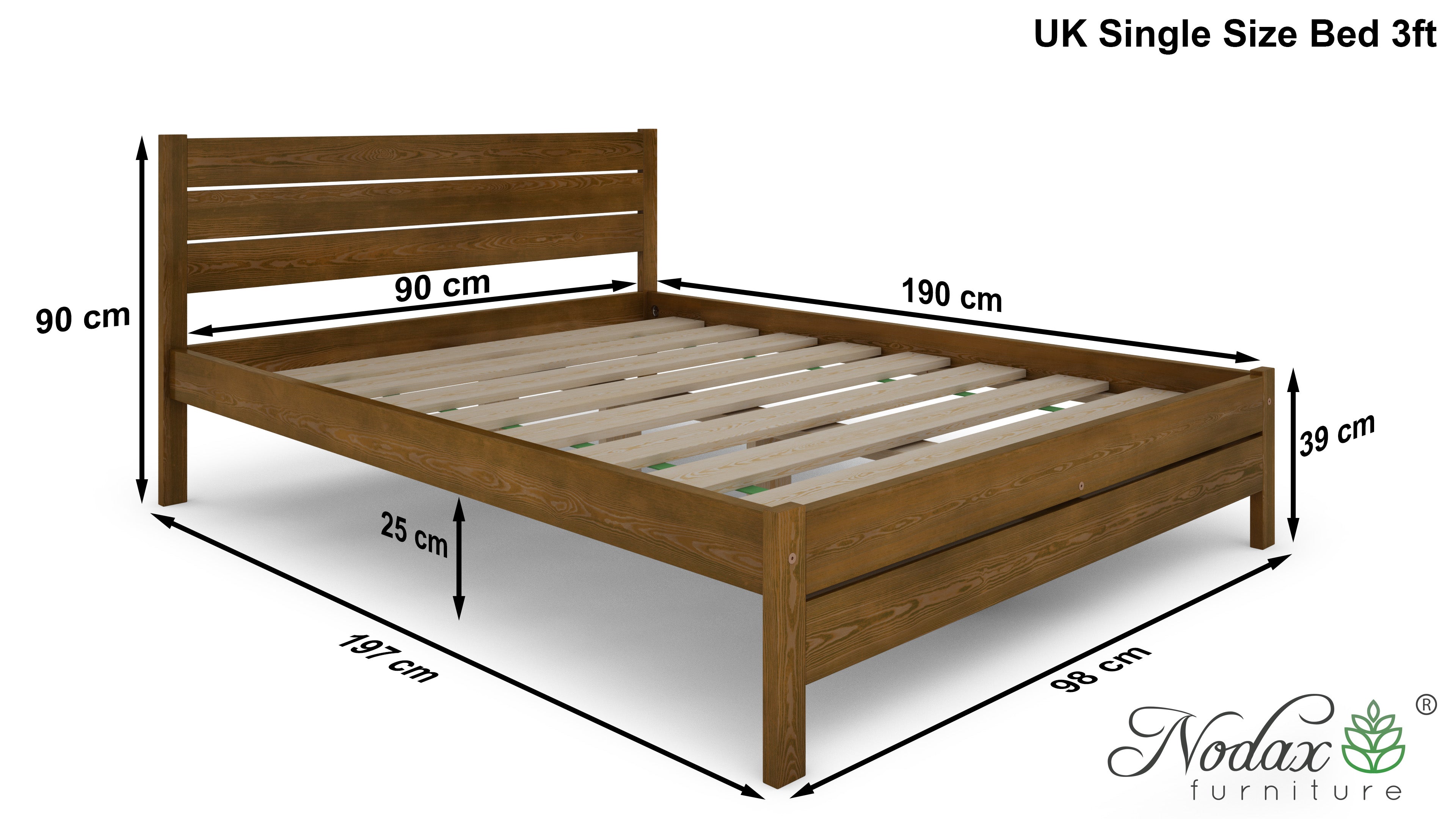 Nodax F3 Alva wooden bed frame - dimensions of UK Single size