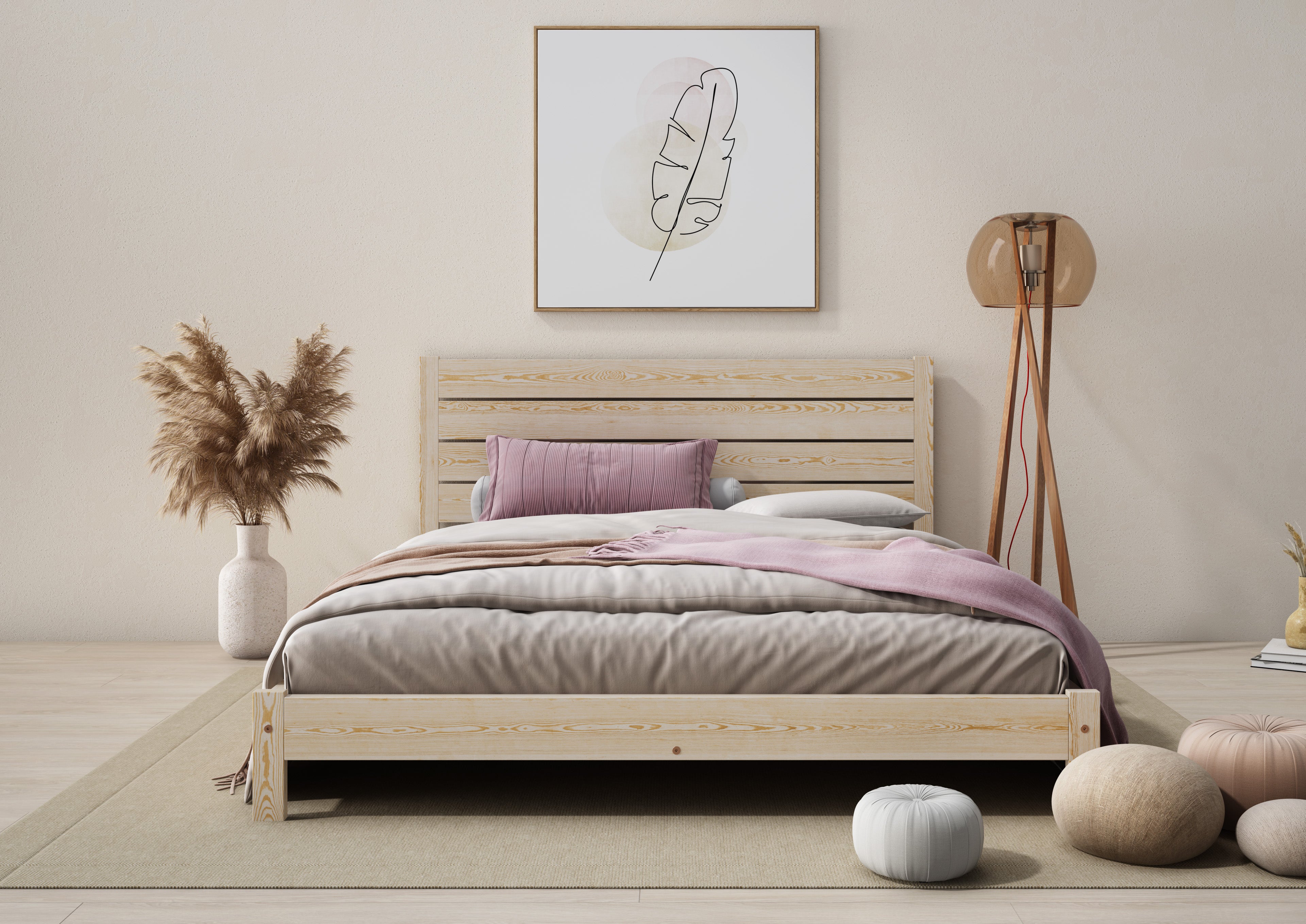 Nodax wooden bed frame Shibui F15 Japanese inspired low bed frame, pine finish