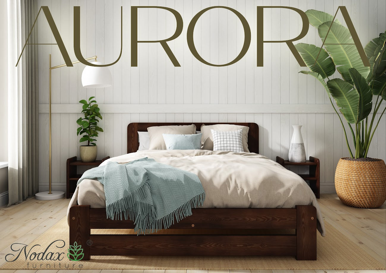 Nodax F1 Aurora wooden bed frame, walnut finish, double size