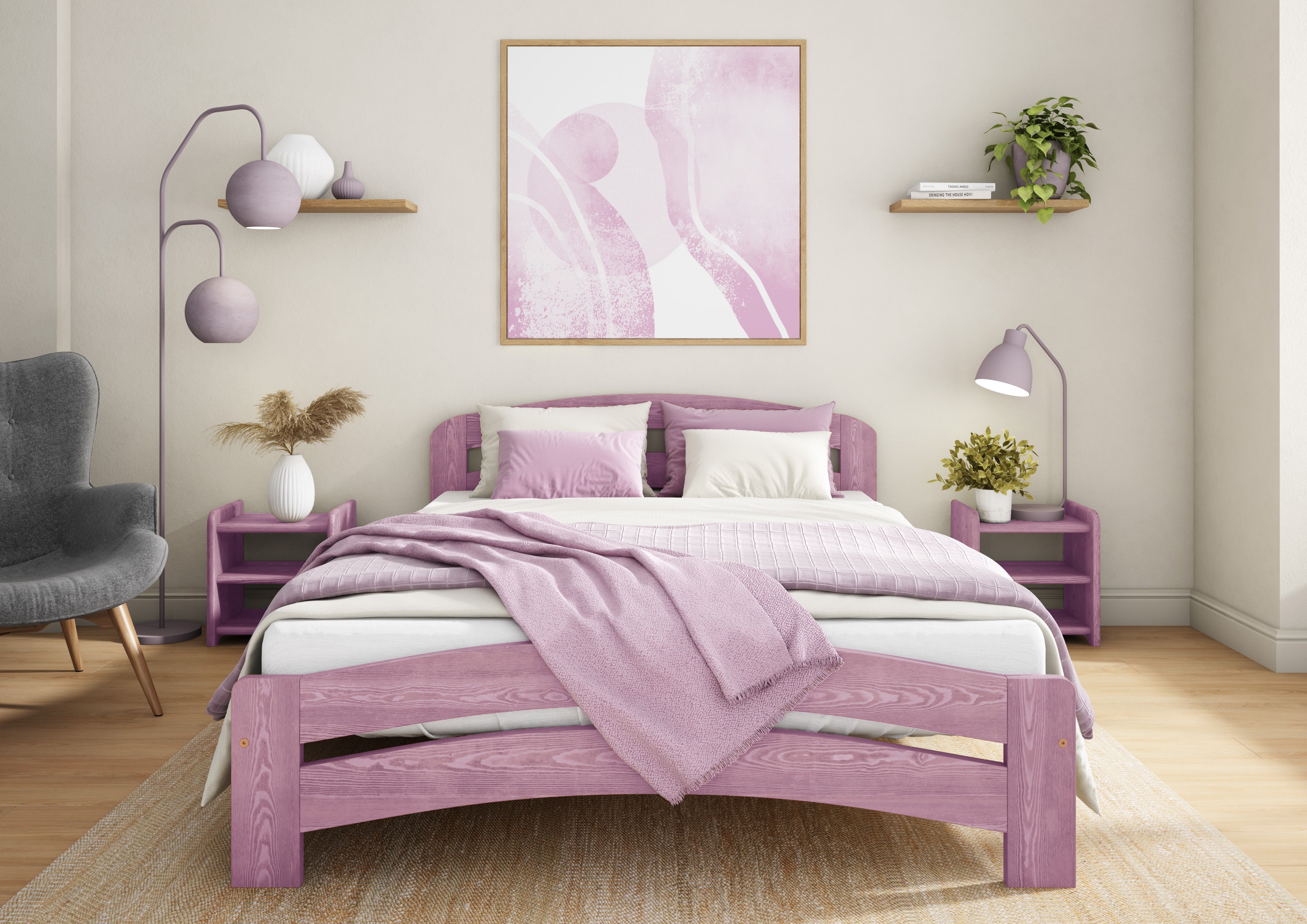 Nodax F10 Dala bed frame in purple/pink eco-colour woodstain, eco-friendly, breathable, safe for children and pets