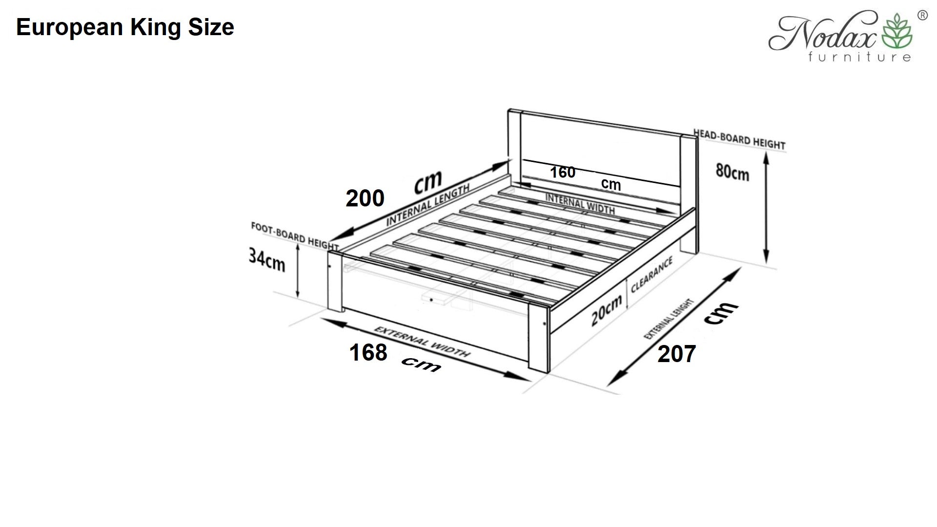 Nodax wooden bedframes, F11 Polaris, EU King size dimensions