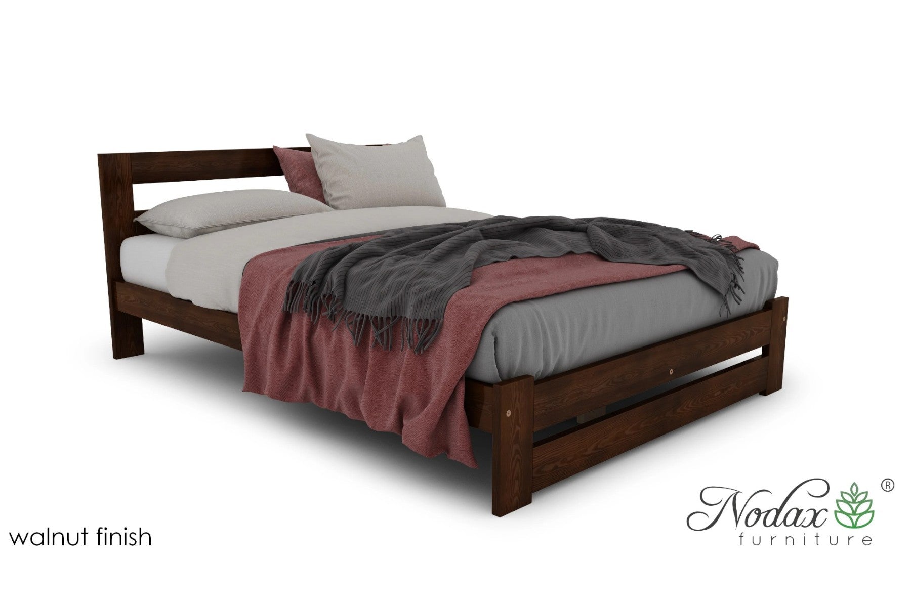 Nodax solid wooden bed frame, B7 Beta, walnut finish