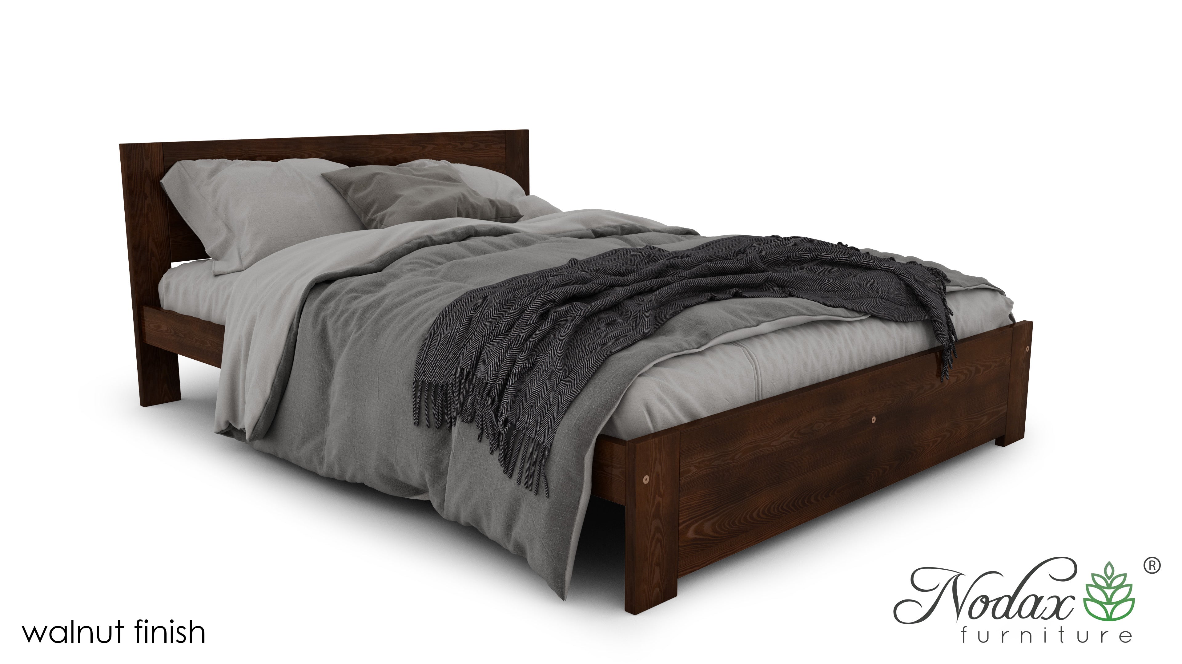 Nodax wooden bedframes, F11 Polaris, beautiful solid wood bed, walnut finish