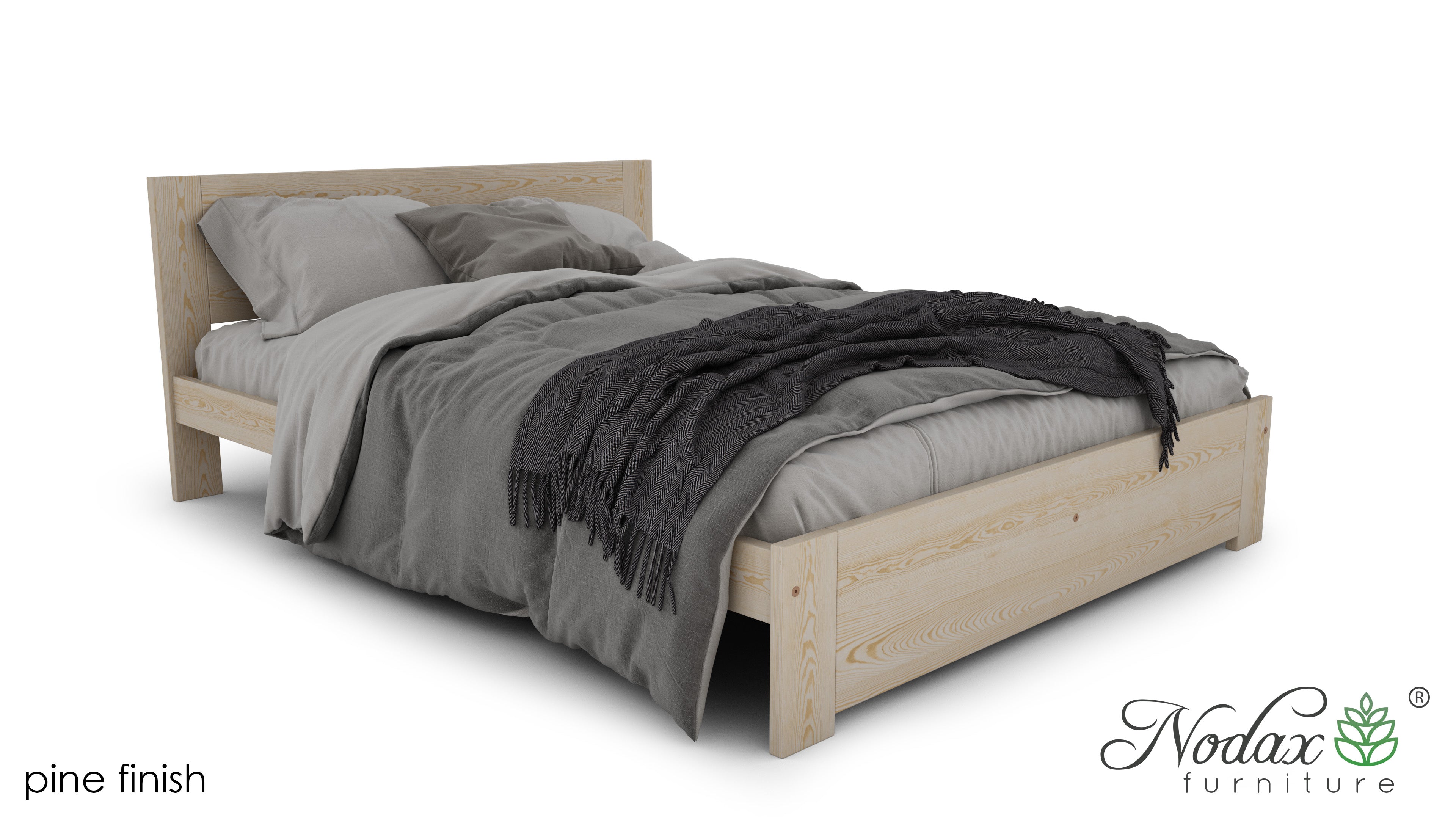Nodax wooden bedframes, F11 Polaris, beautiful solid wood bed, pine finish