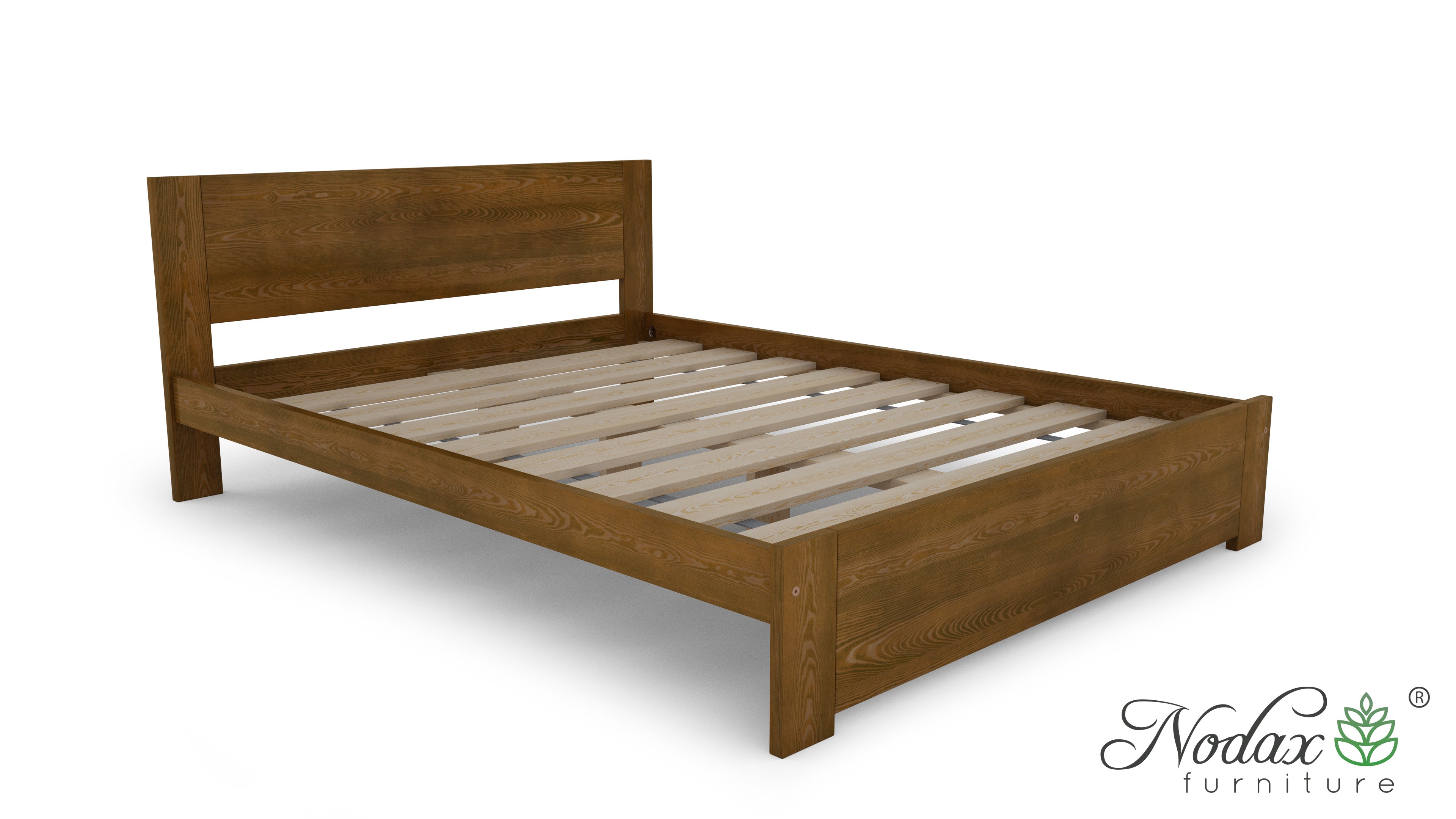 Nodax wooden bedframes, F11 Polaris, beautiful solid wood bed, walnut finish
