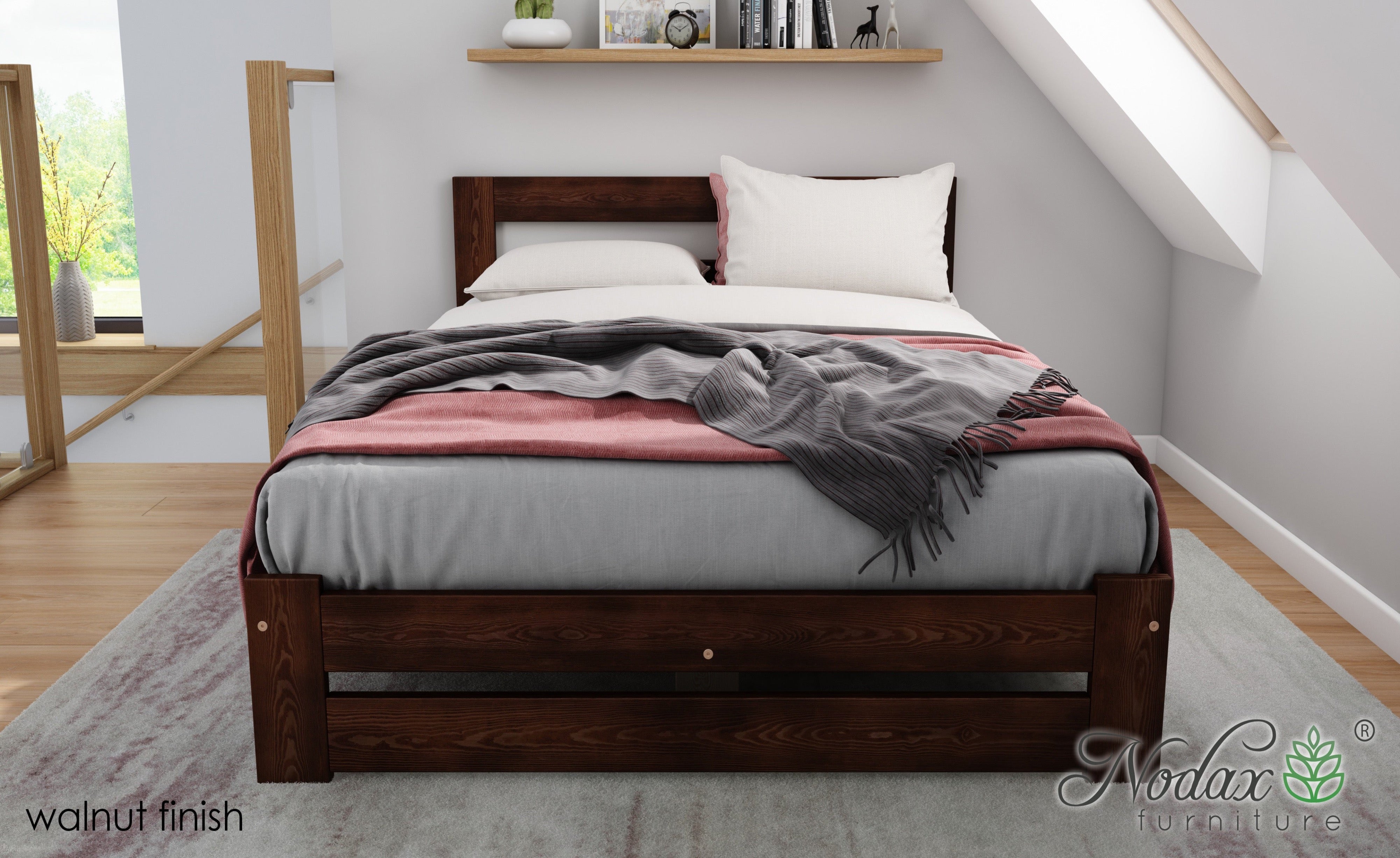 Nodax solid wooden bed frame, B7 Beta, walnut finish