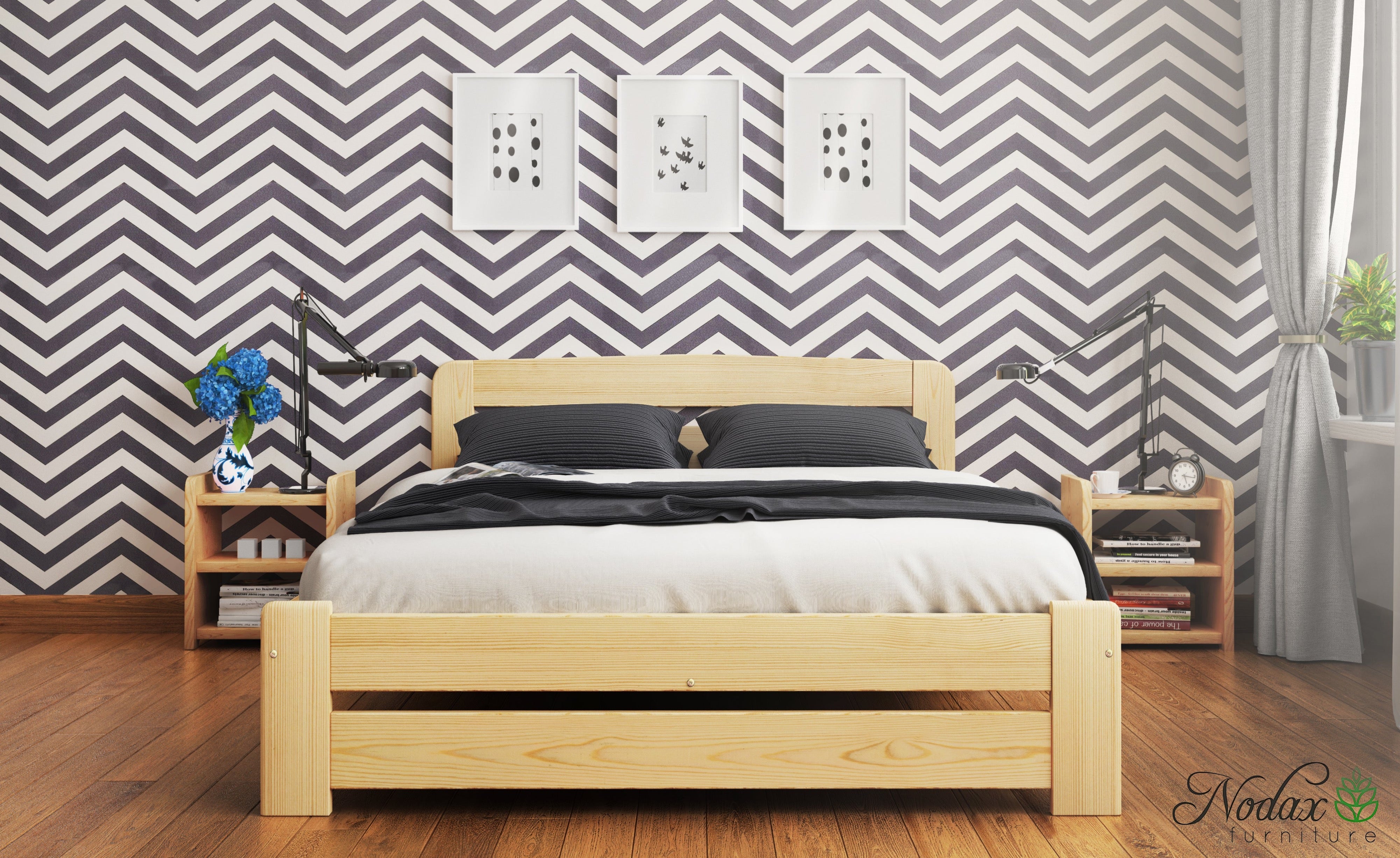 Nodax F1 Aurora wooden bed frame in pine finish