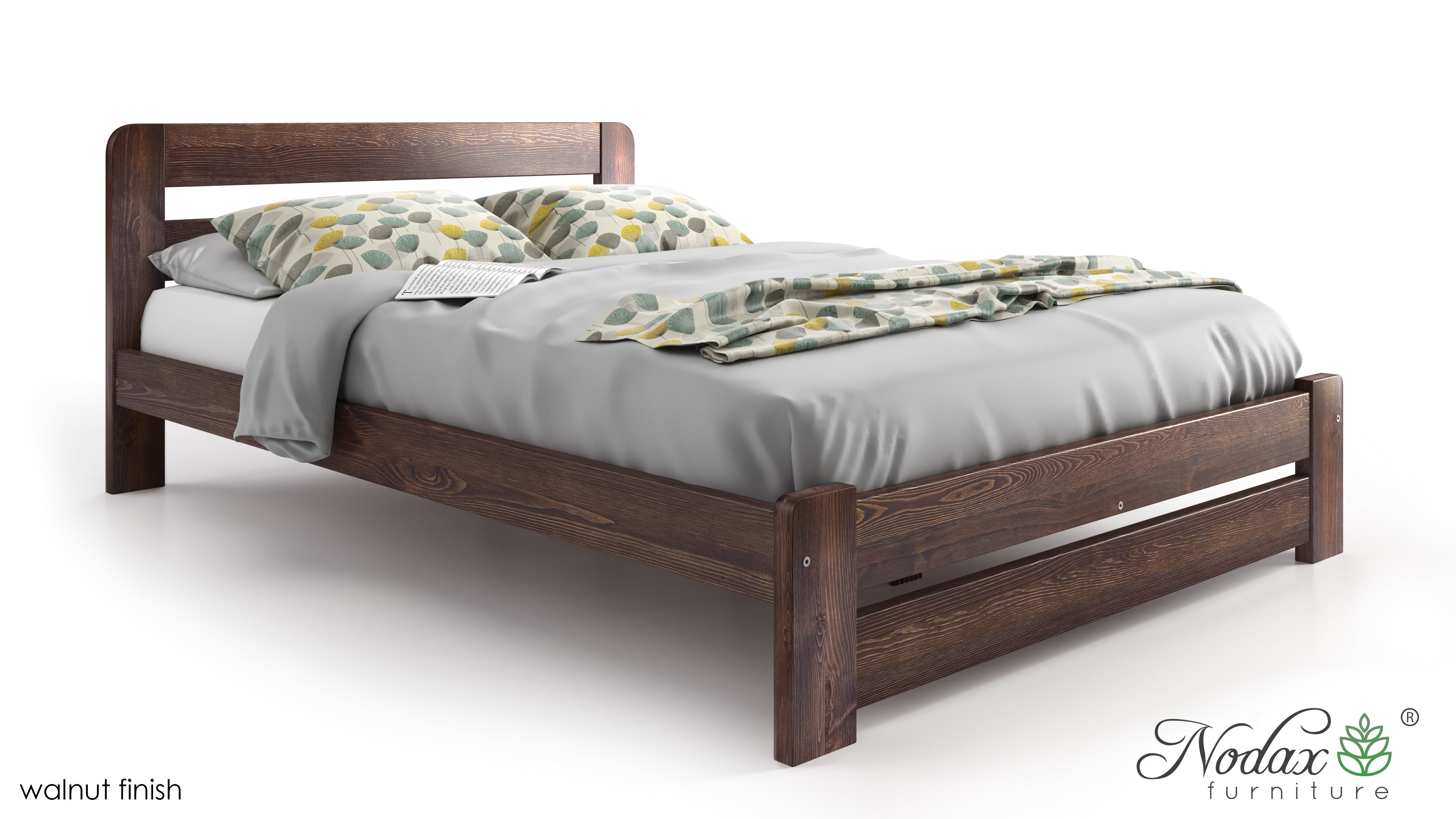 Nodax F1 Aurora wooden bed frame, walnut finish