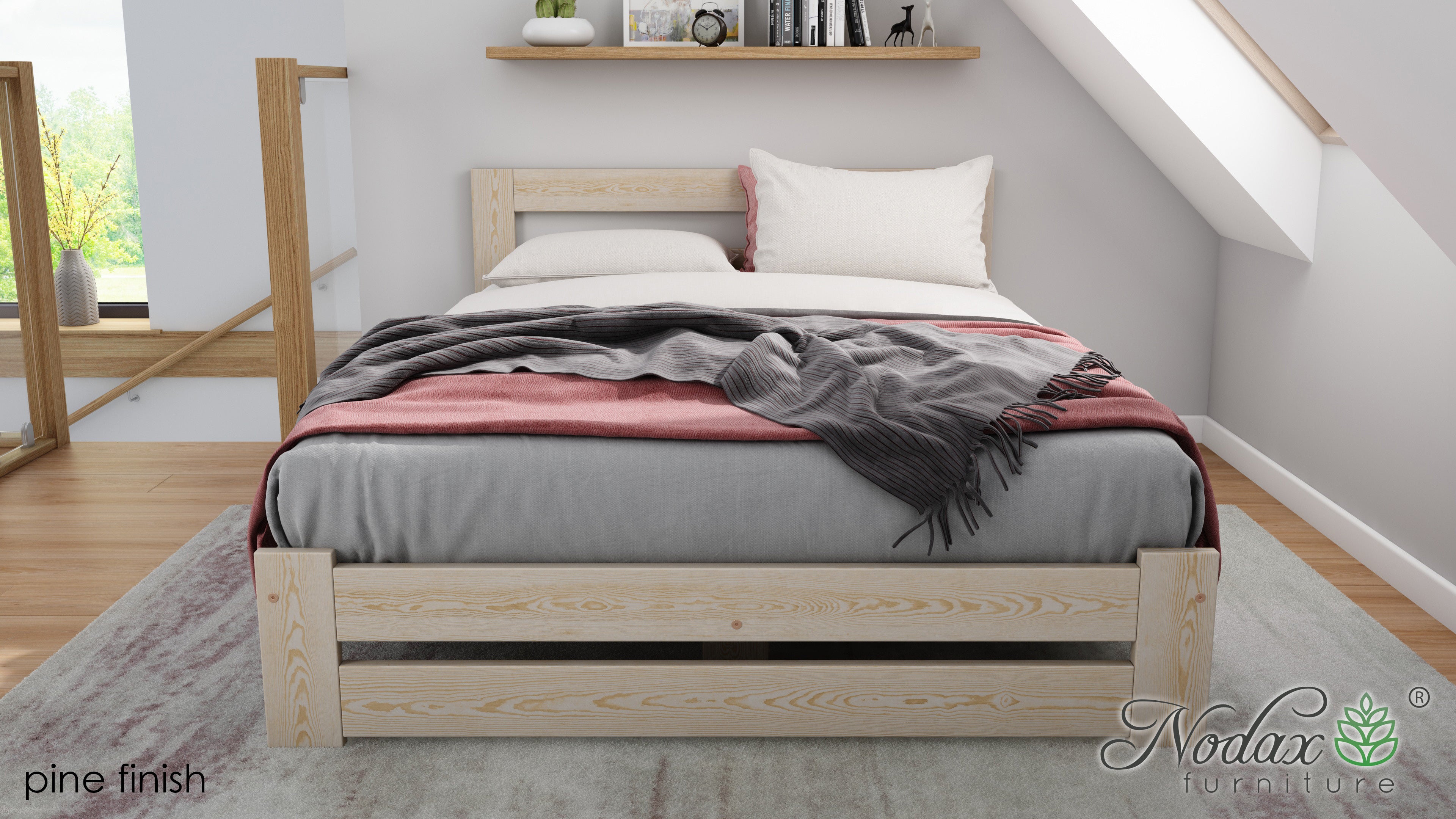 Nodax solid wooden bed frame, B7 Beta, pine finish