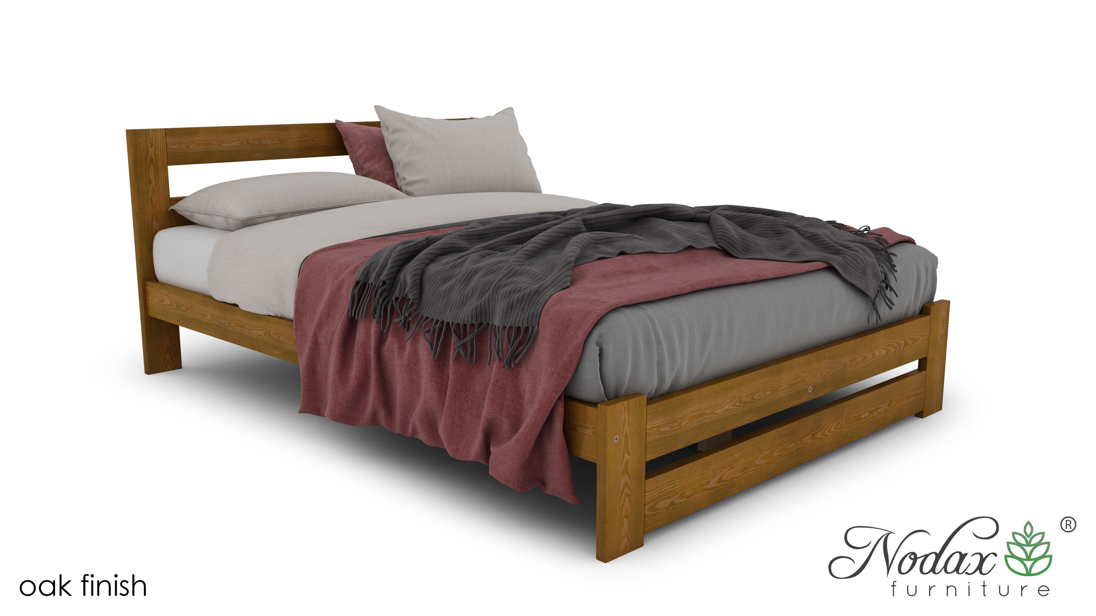 Nodax solid wooden bed frame, B7 Beta, oak finish