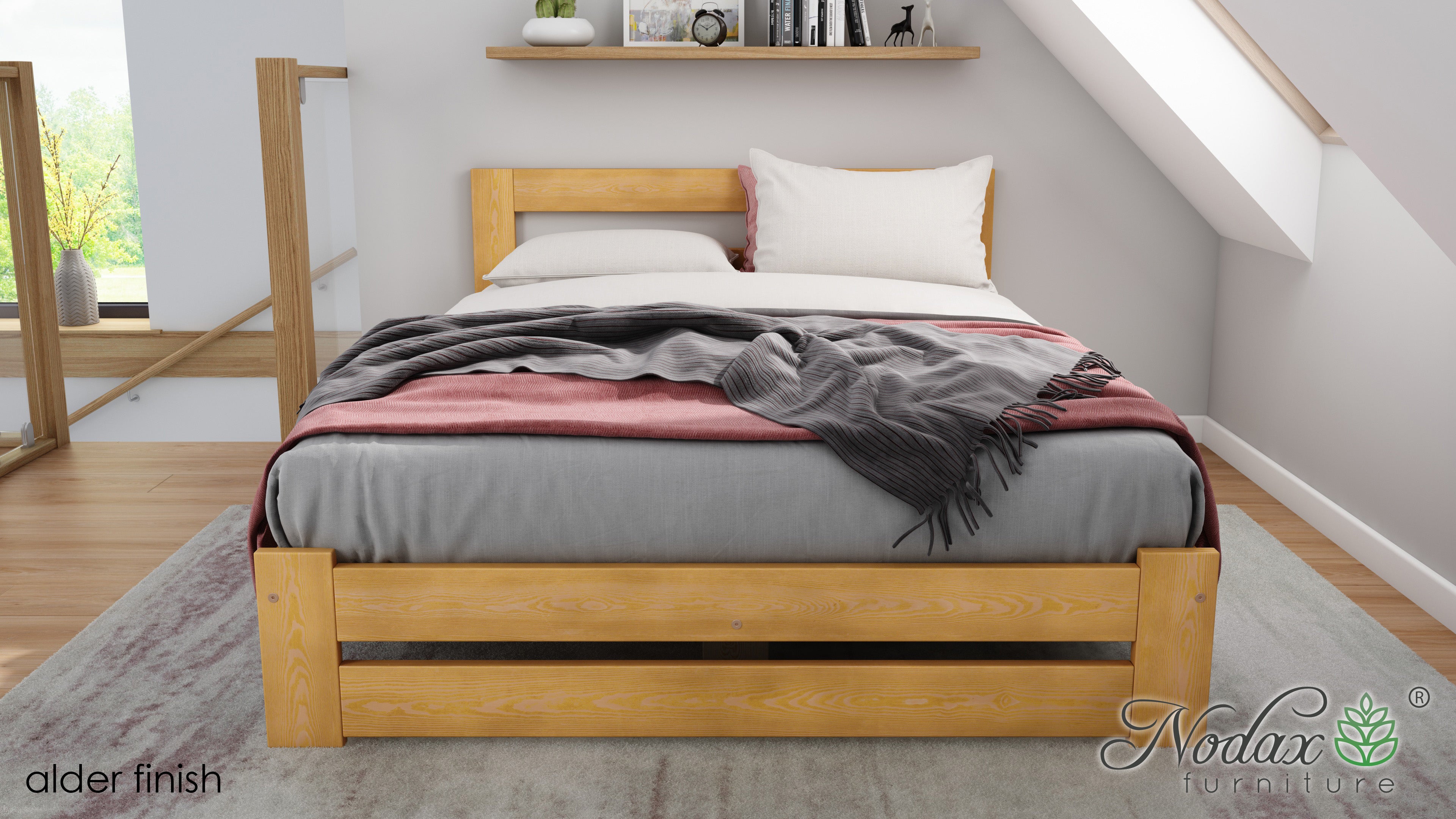 Nodax solid wooden bed frame, B7 Beta, alder finish