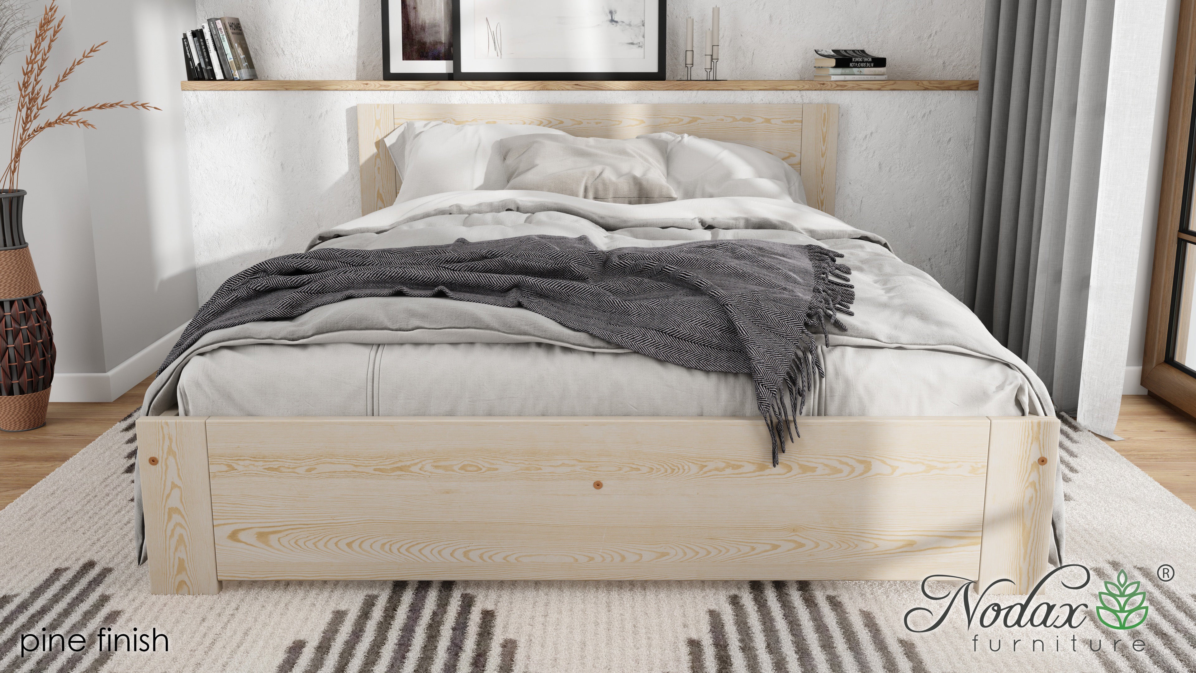 Nodax wooden bedframes, F11 Polaris, beautiful solid wood bed, pine finish