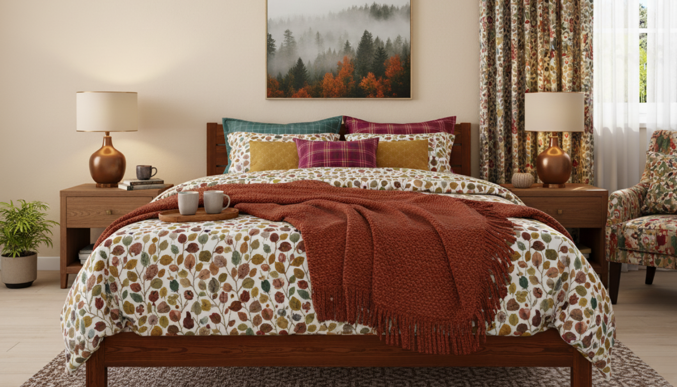 Nodax F3 wooden bed frame in Bear eco-colour in autumn colours bedroom