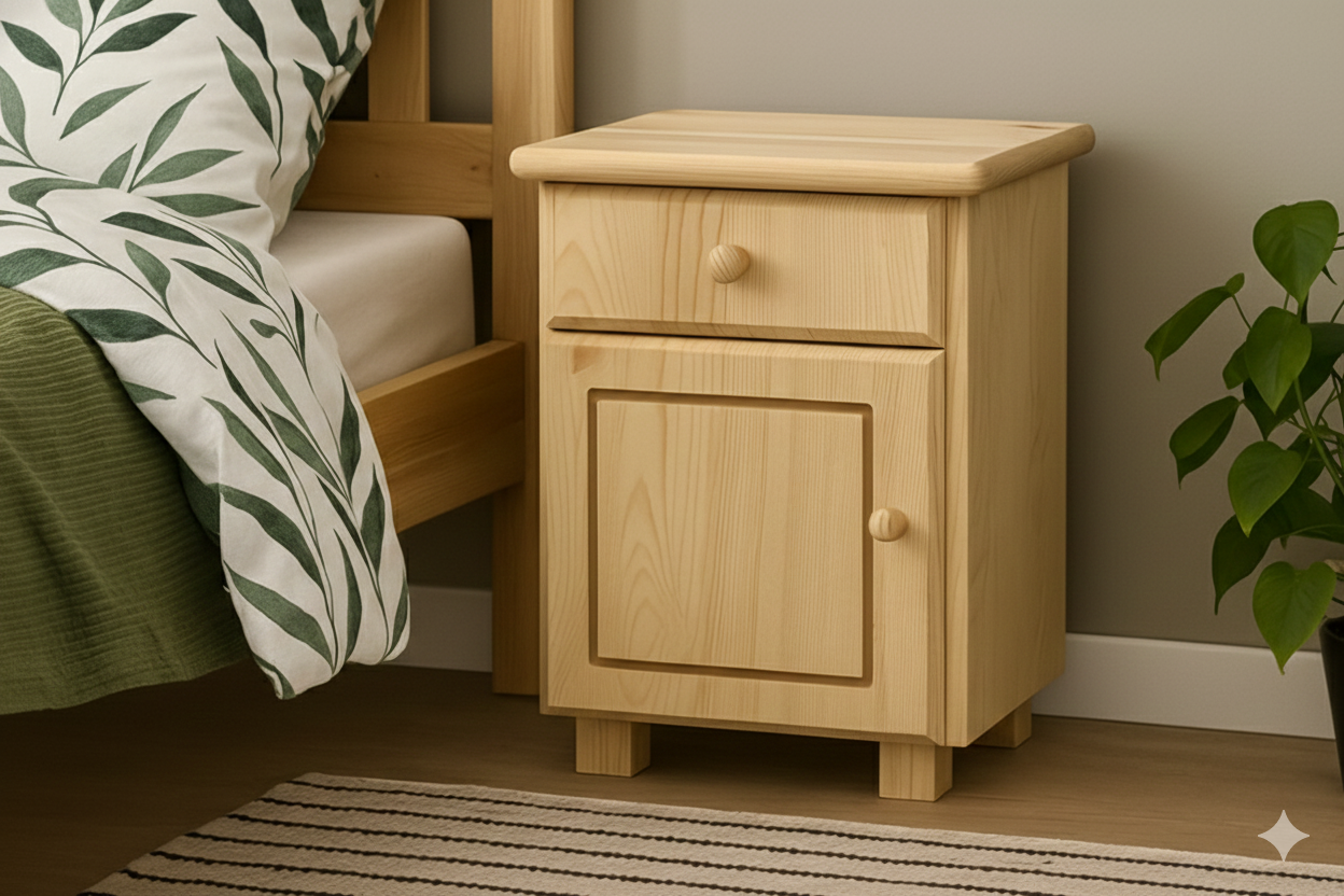 Nodax B4 bedside cabinet with drawer and cupboard, in pine finish