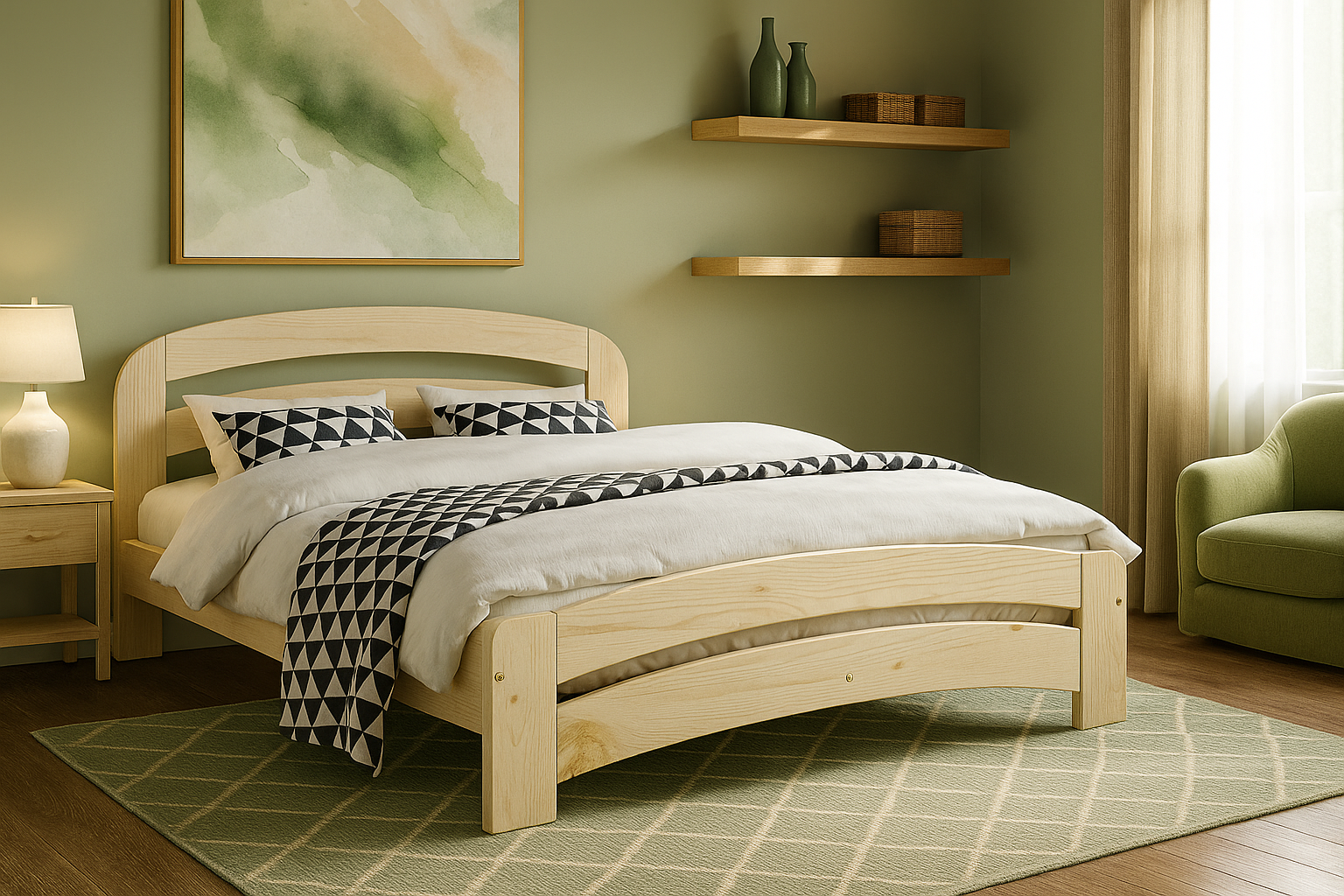 Nodax F10 natural untreated beds, raw wooden bredframes, for allergens, natural pine grain,  healthy indoor air quality, sustainable, eco friendly beds 