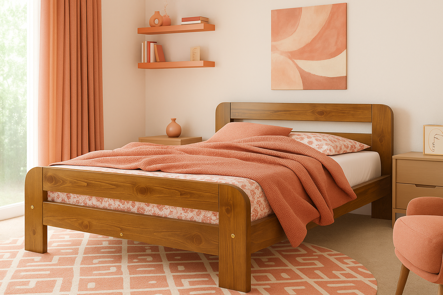Nodax F2 Nordic Sky wooden bed frame, oak wood colour finish
