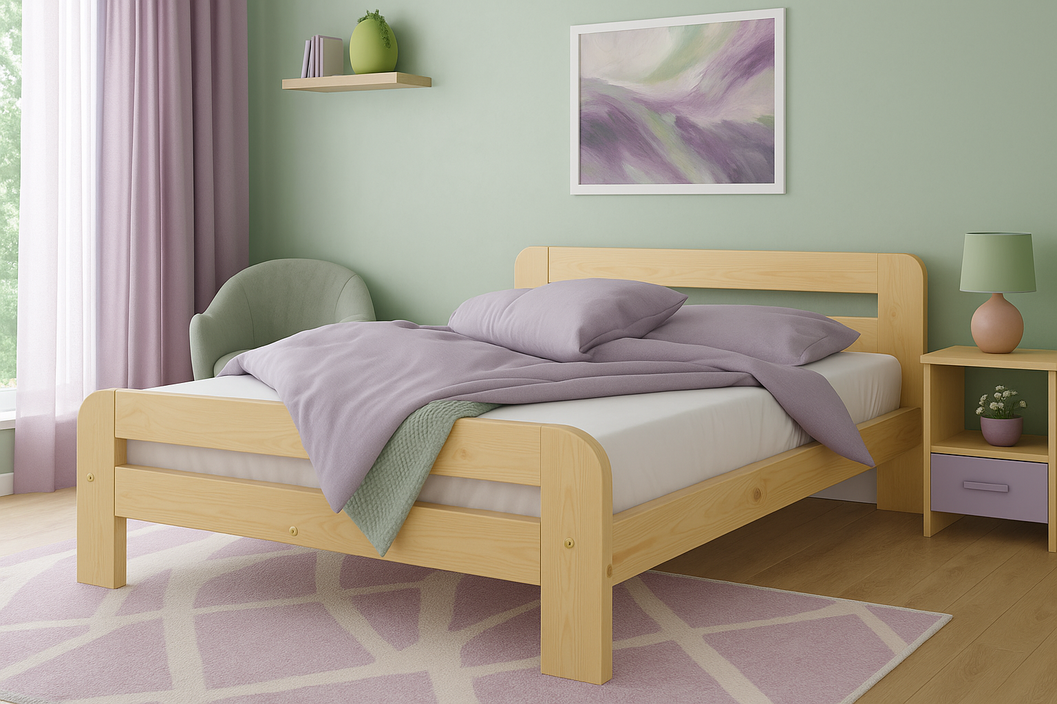 Nodax F2 Nordic Sky wooden bed frame, pine wood finish