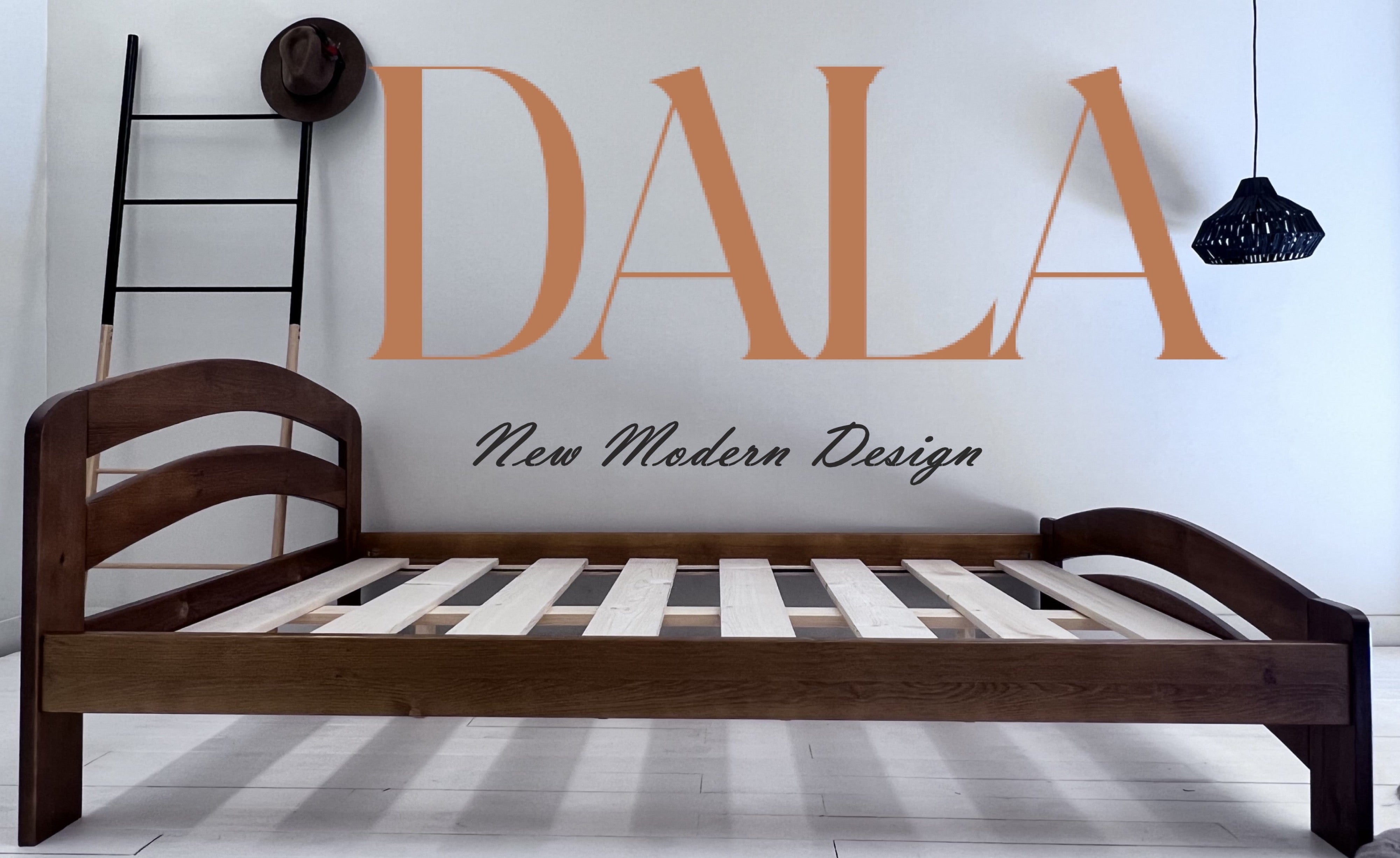 Nodax wooden bedframes, F10 Dala, walnut finish, rounded headboard and footboard