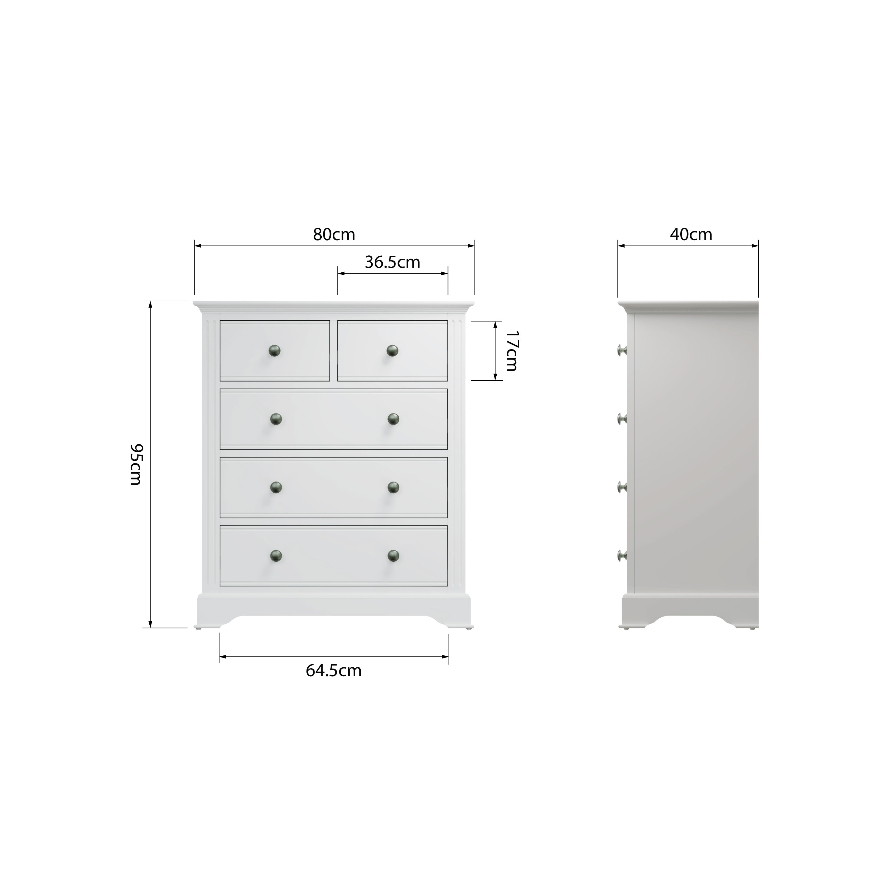 Wooden Chest of Drawer 2 Over 3 - White Prestige Collection