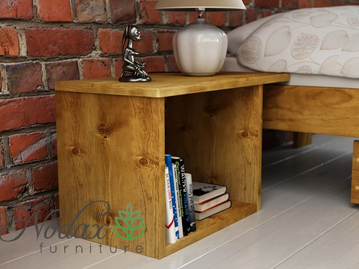 Nodax B6 bedside cabinet, 2 open shelf space,  overhanging bedside table, floating nightstand, oak finish 
