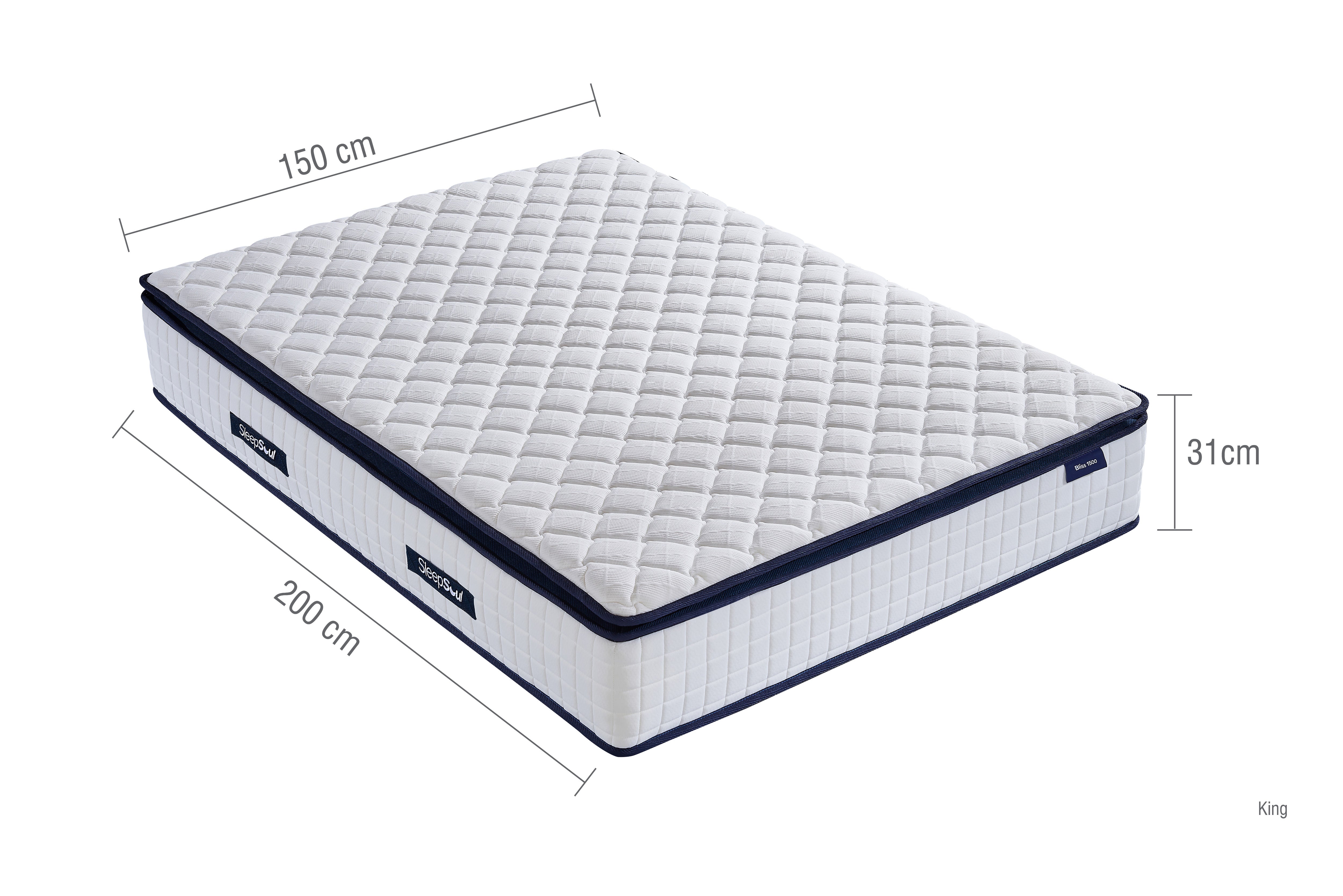 Sleepsoul Bliss 1500 Pocket Spring Mattress 31cm Firm UK KING SIZE dimensions - buy at Nodax UK