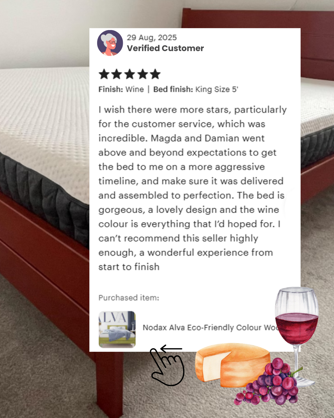 Customer review for Nodax F3 Alva eco-colour bed in wine colour, 5-star review
