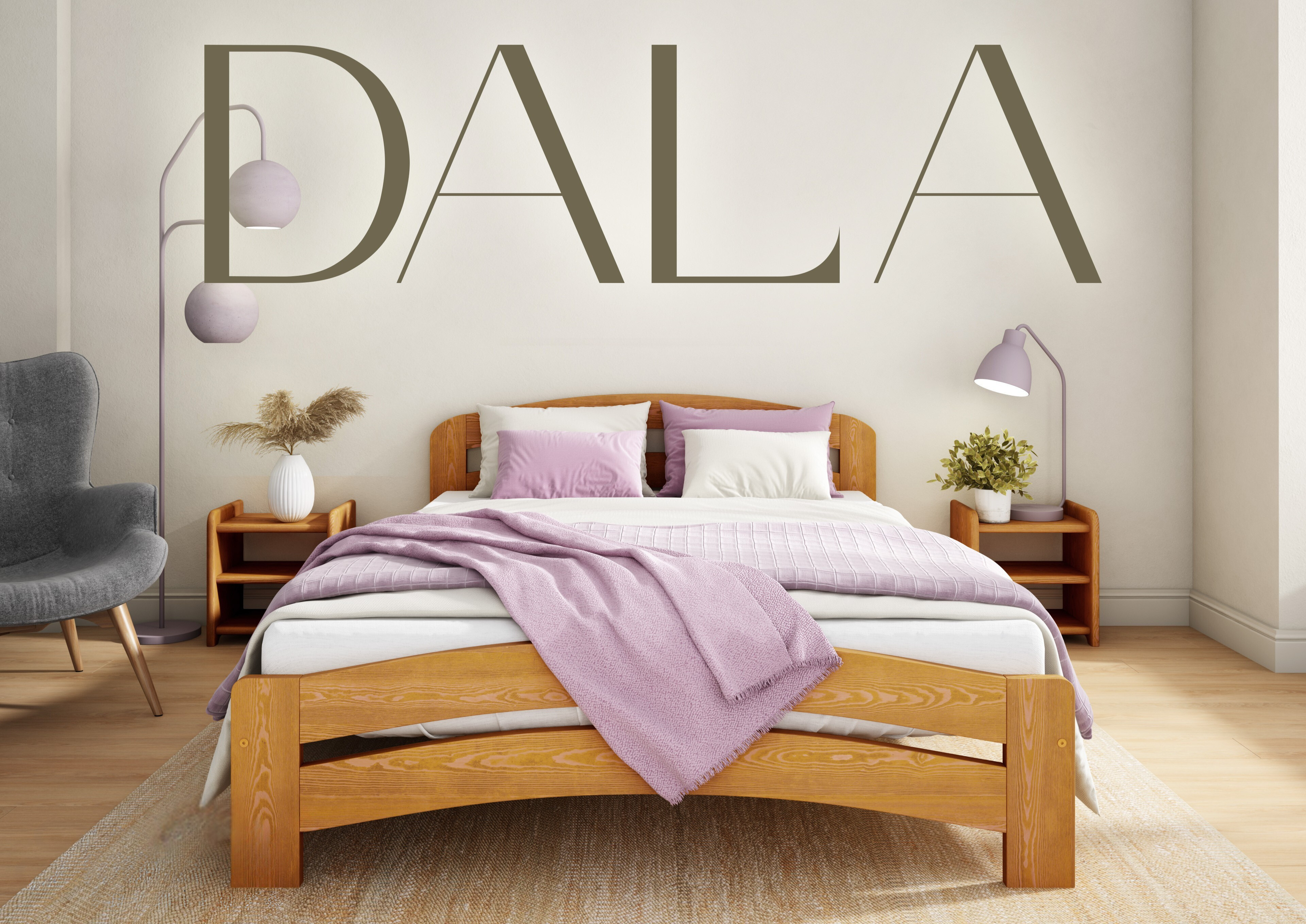 Nodax F10 Dala wooden bed frame, rounded headboard and footboard, alder wood colour finish