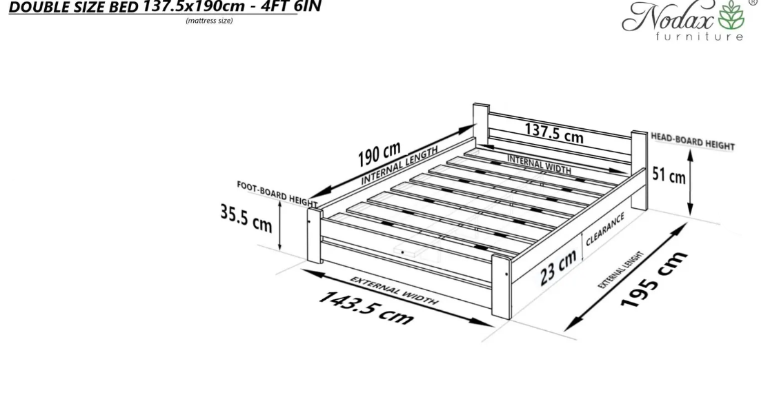 Nodax F14 Apus wooden bed frame - UK DOUBLE size DIMENSIONS