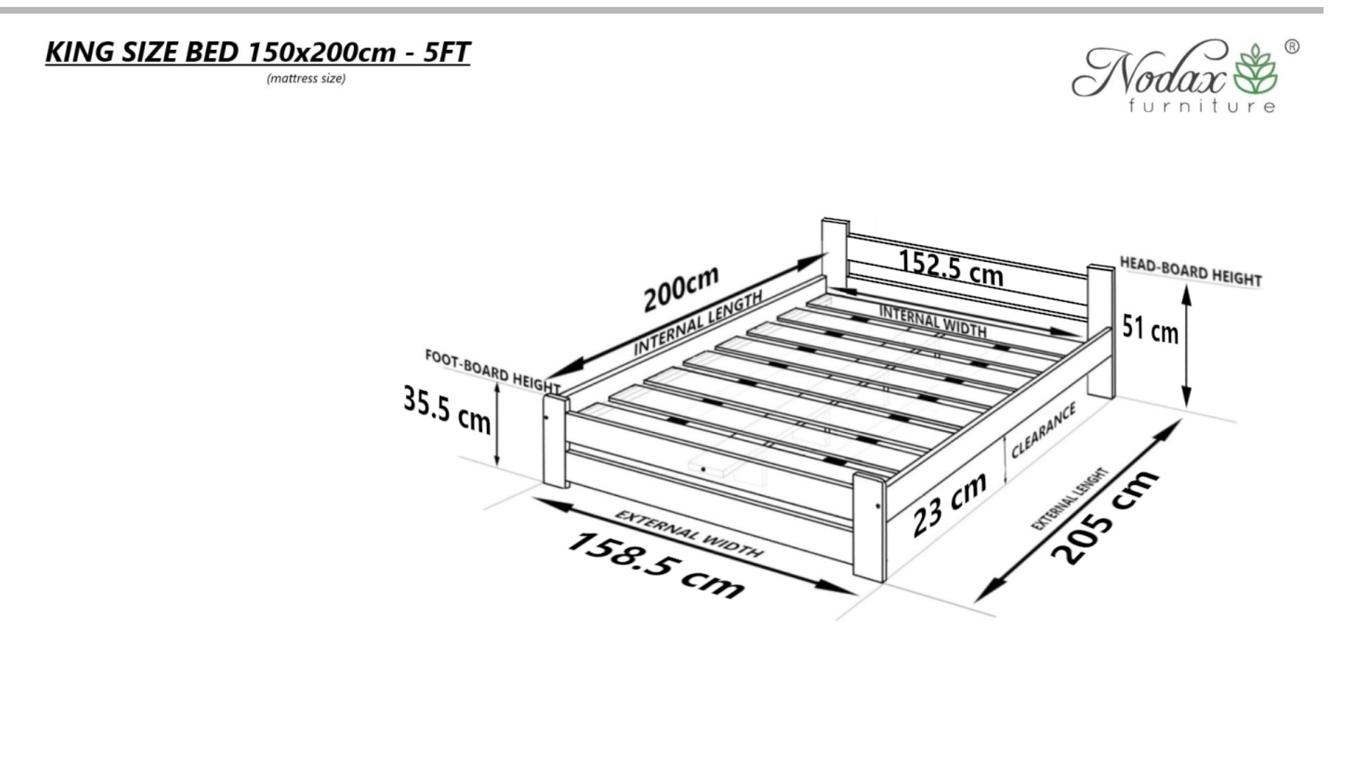 Nodax F14 Apus wooden bed frame, King size dimensions