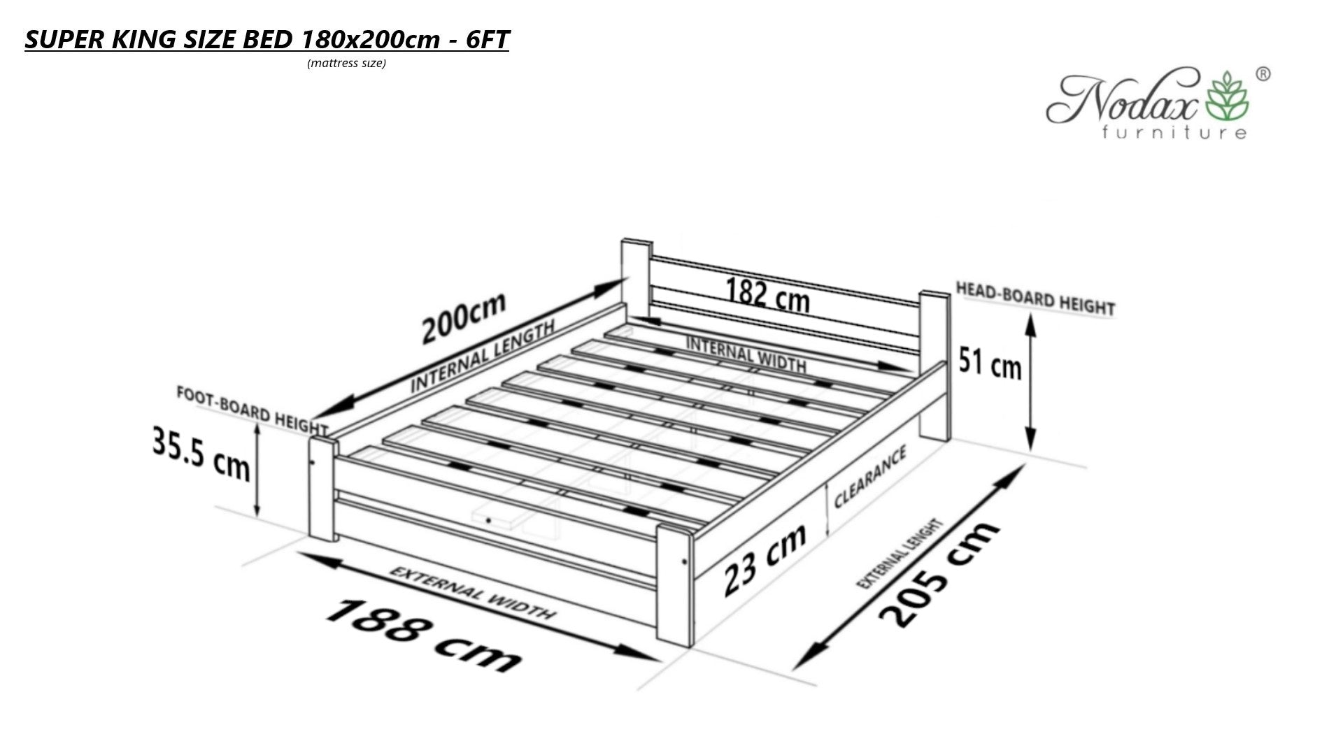 Nodax F14 Apus wooden bed frame, Super King size dimensions