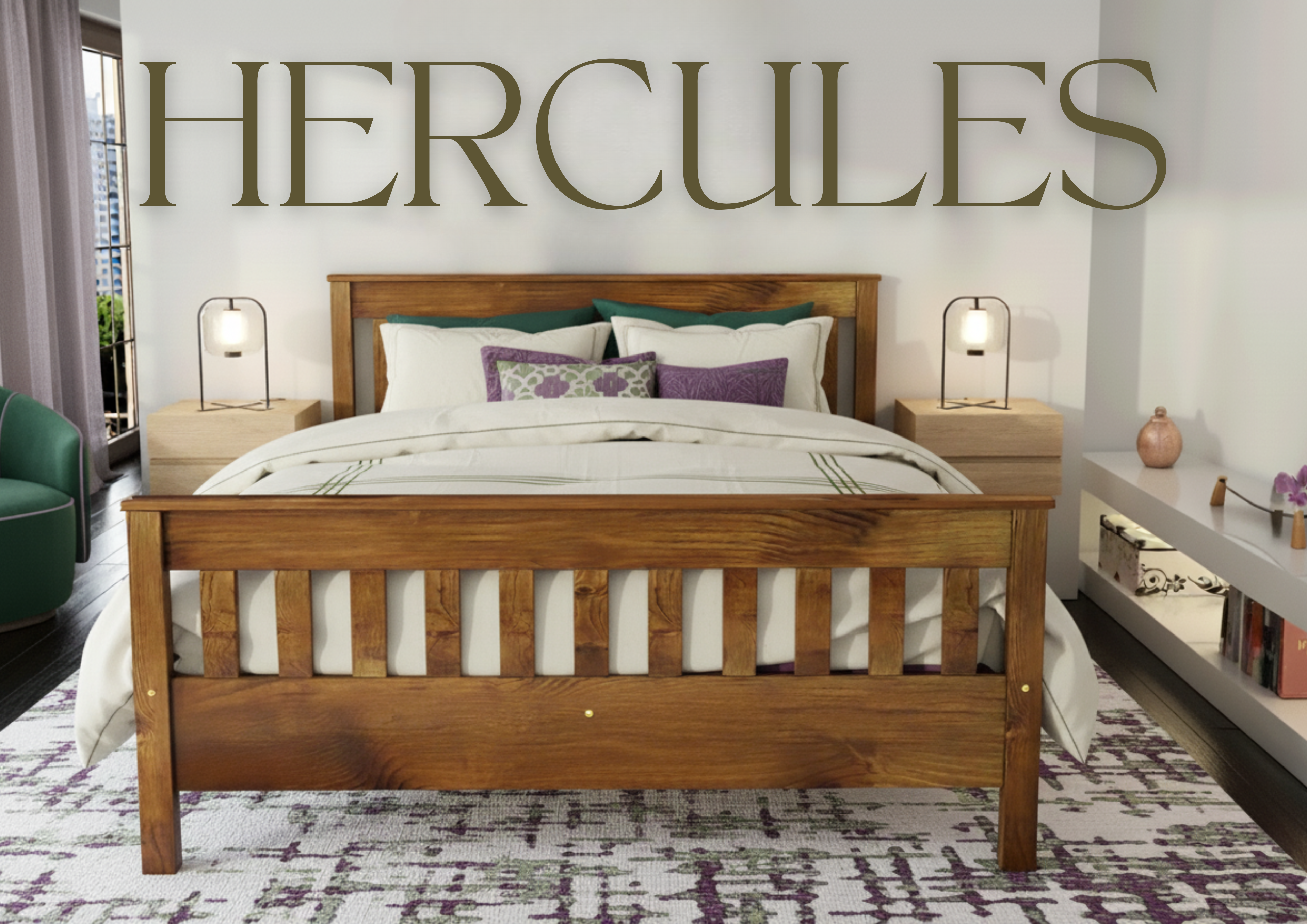 Nodax F16 Hercules wooden bed frame, classic design, oak finish