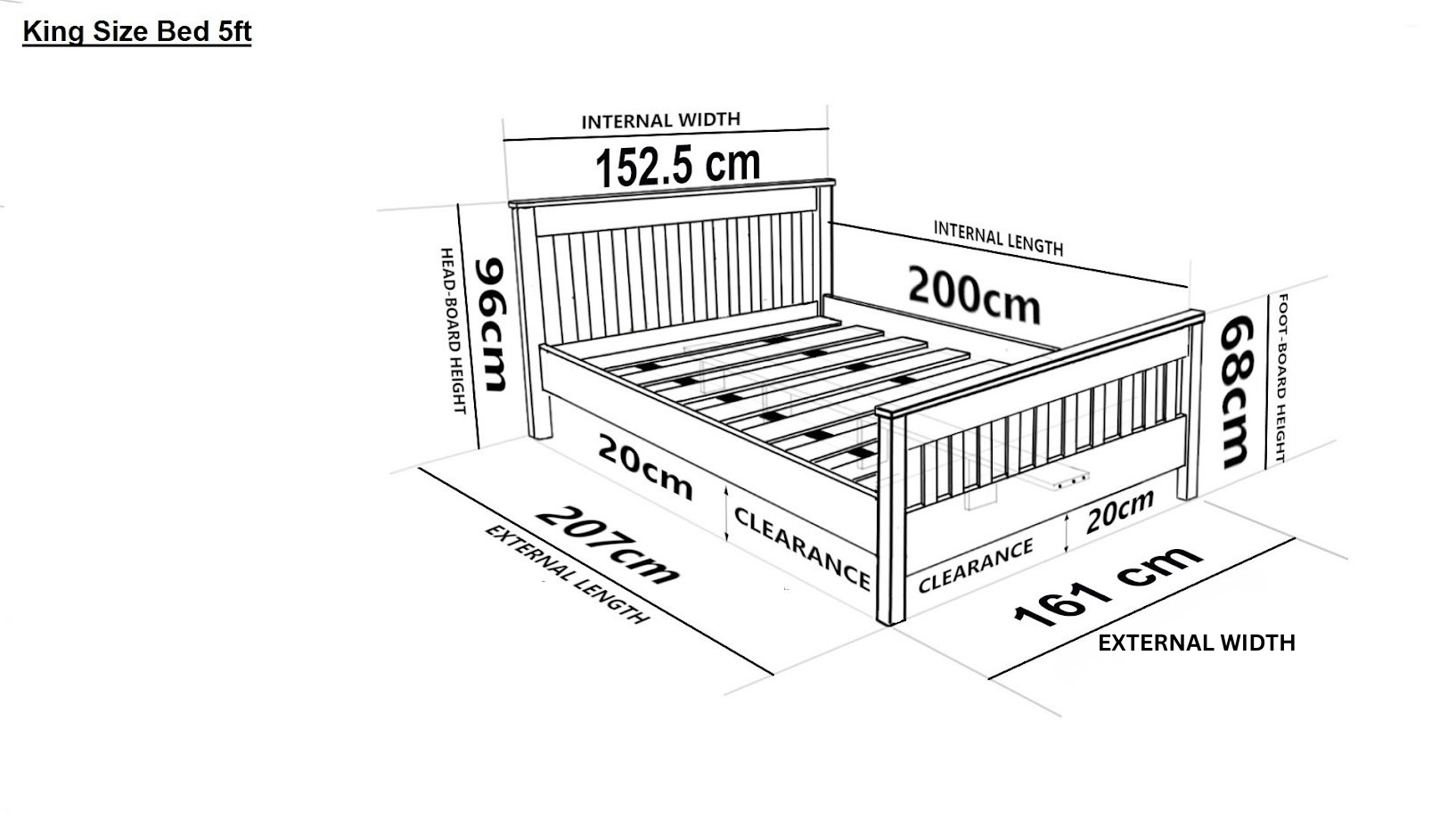 Nodax F16 Hercules bed frame dimensions measurements King size