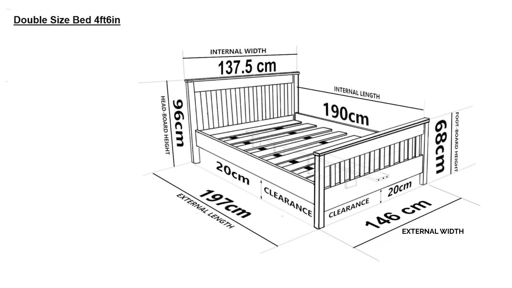 Nodax F16 Hercules bed frame dimensions measurements Double size