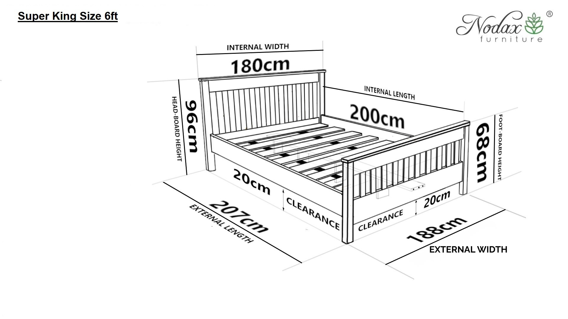 Nodax F16 Hercules bed frame dimensions measurements Super King size