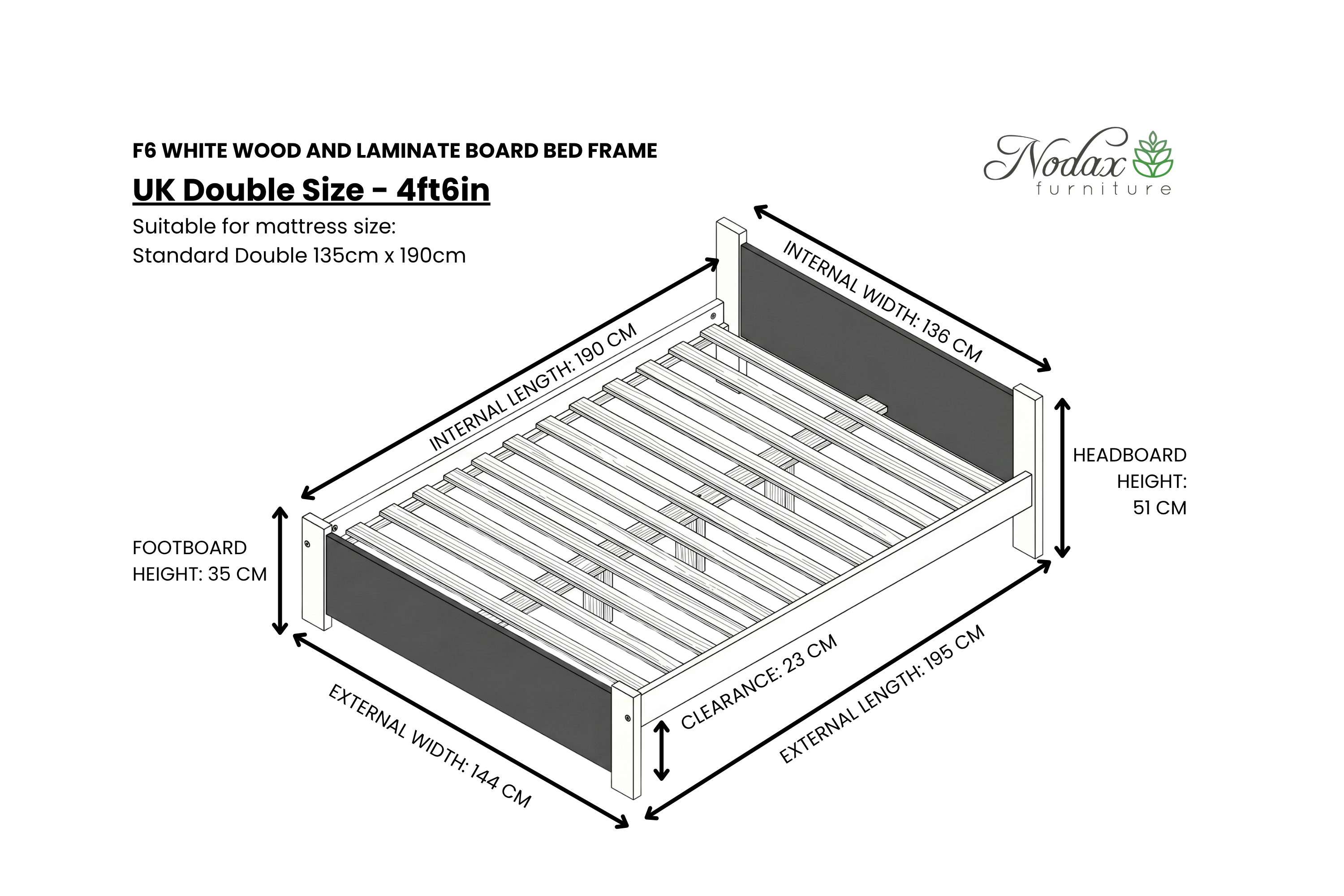 🎁🍀Wooden Bed Frame F6 White Wood with Laminate Headboard and Footboard