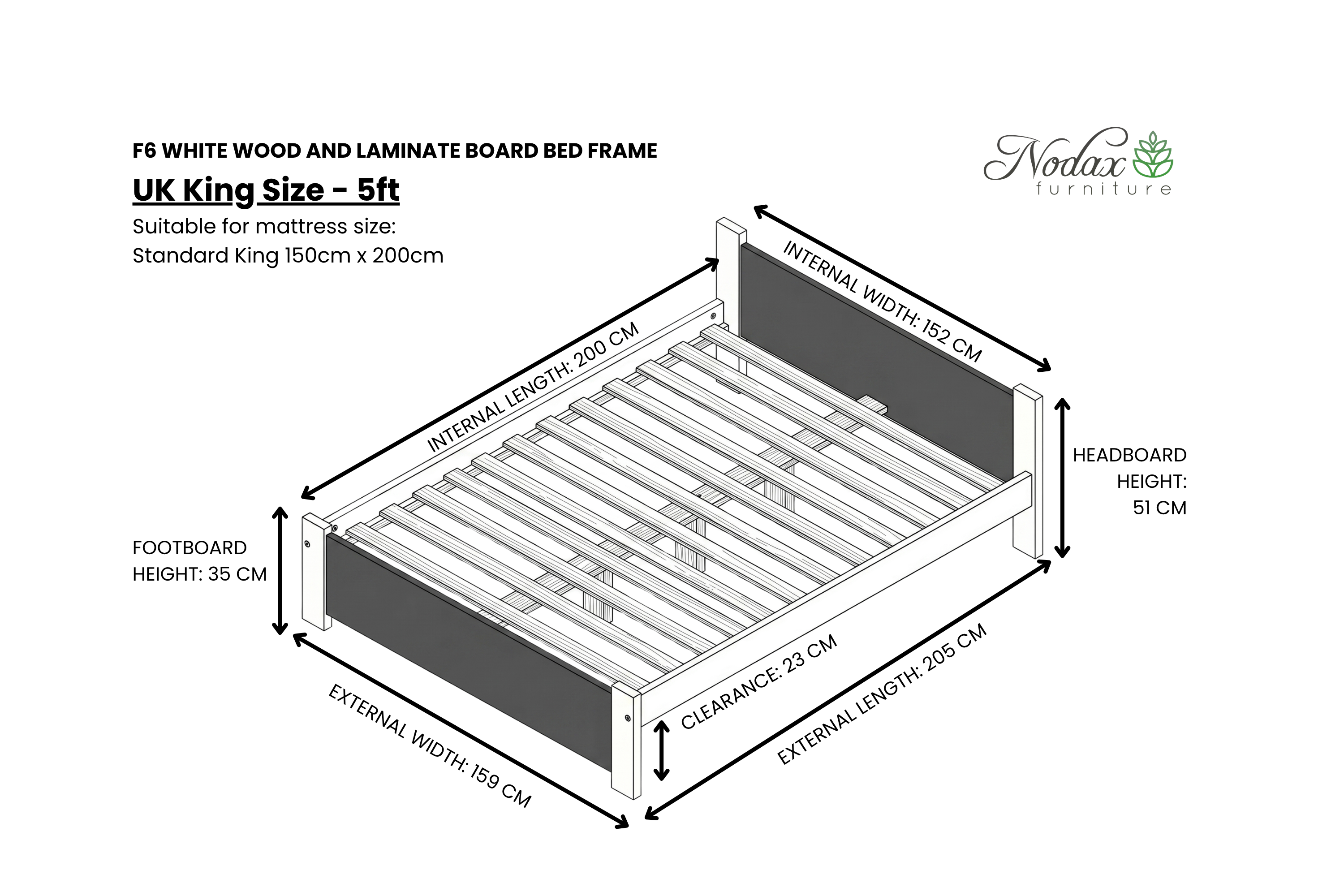 🎁🍀Wooden Bed Frame F6 White Wood with Laminate Headboard and Footboard