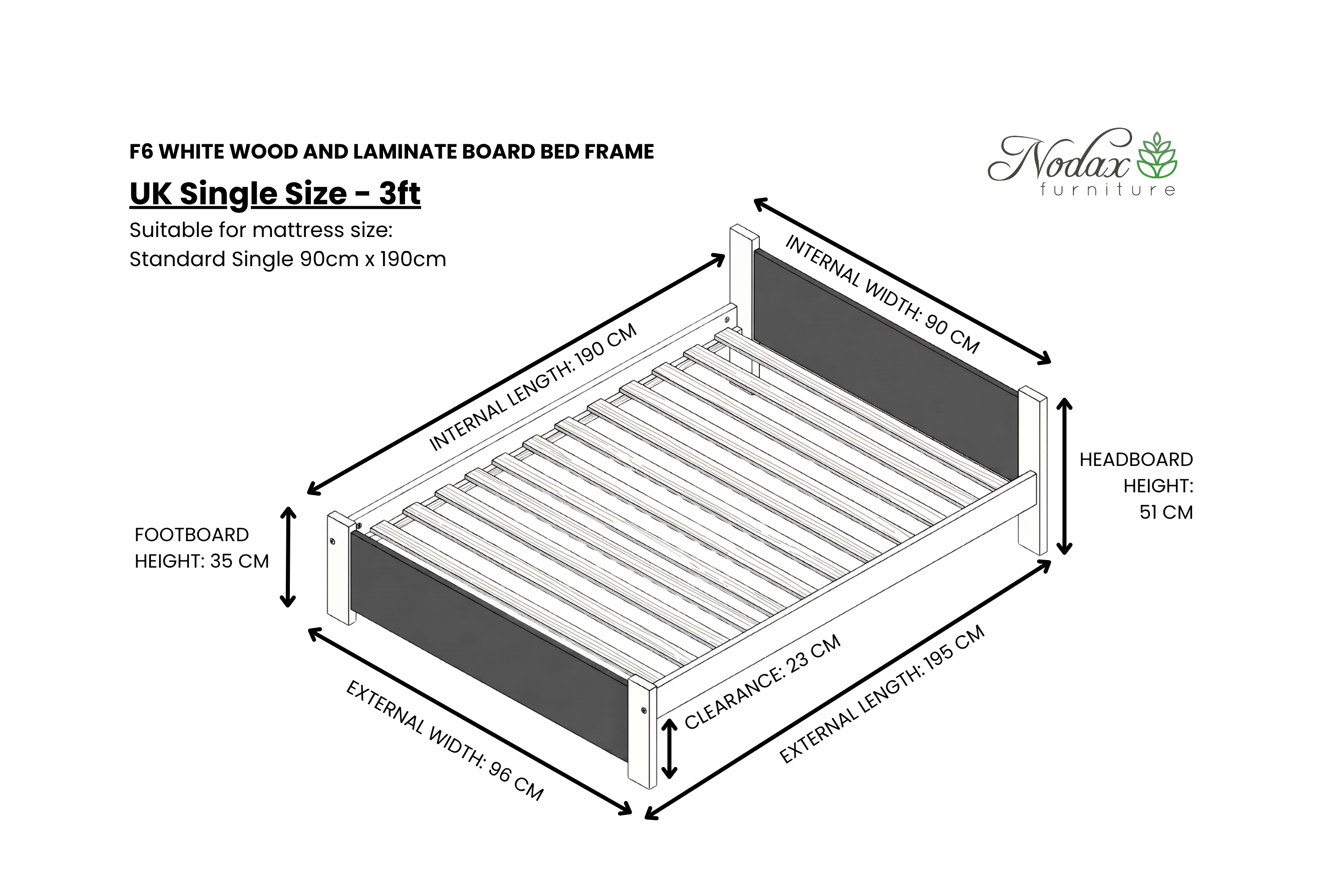🎁🍀Wooden Bed Frame F6 White Wood with Laminate Headboard and Footboard