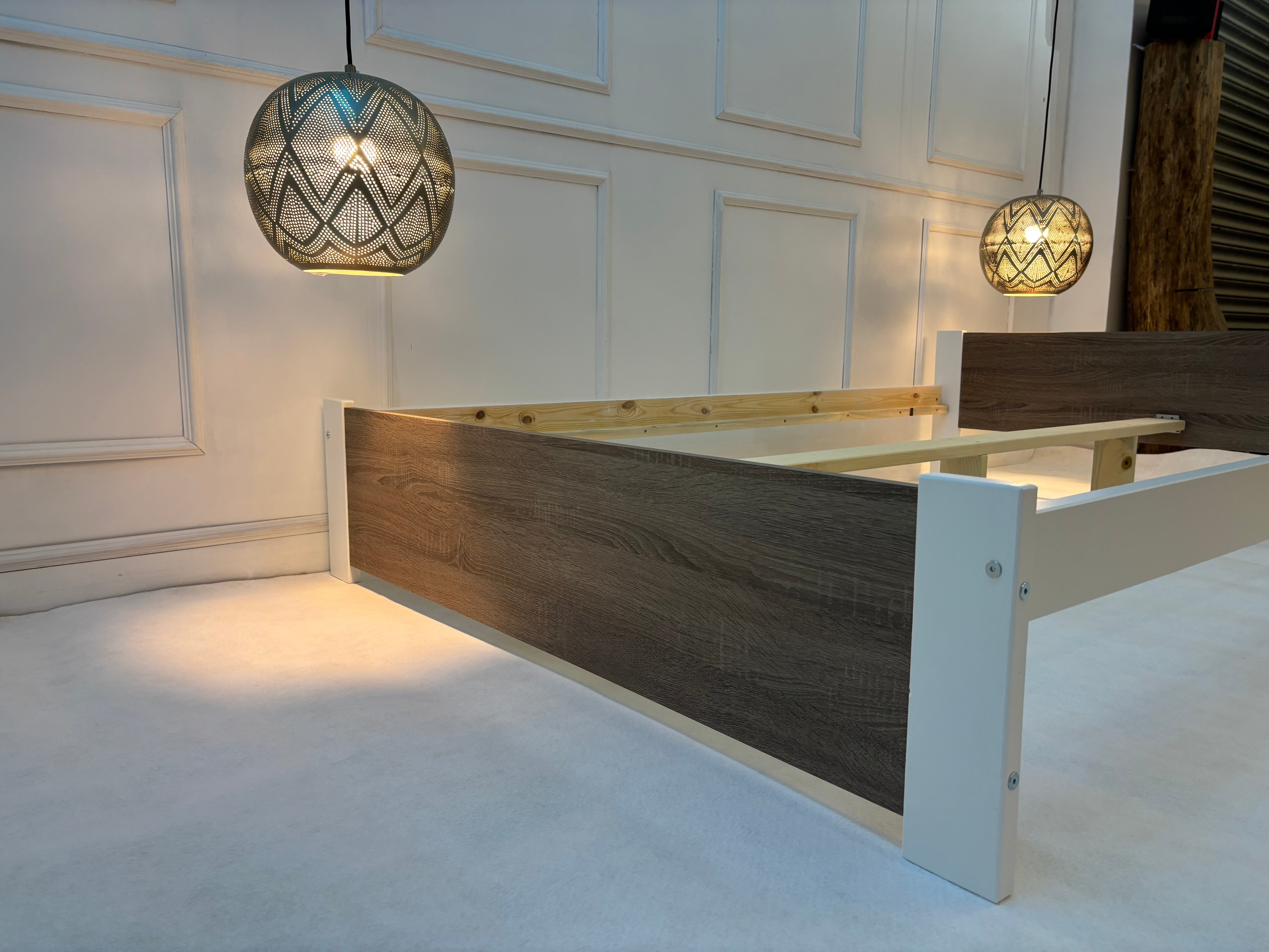 Nodax F6 white pine wood with laminate headboard & footboard in Sonoma Oak finish