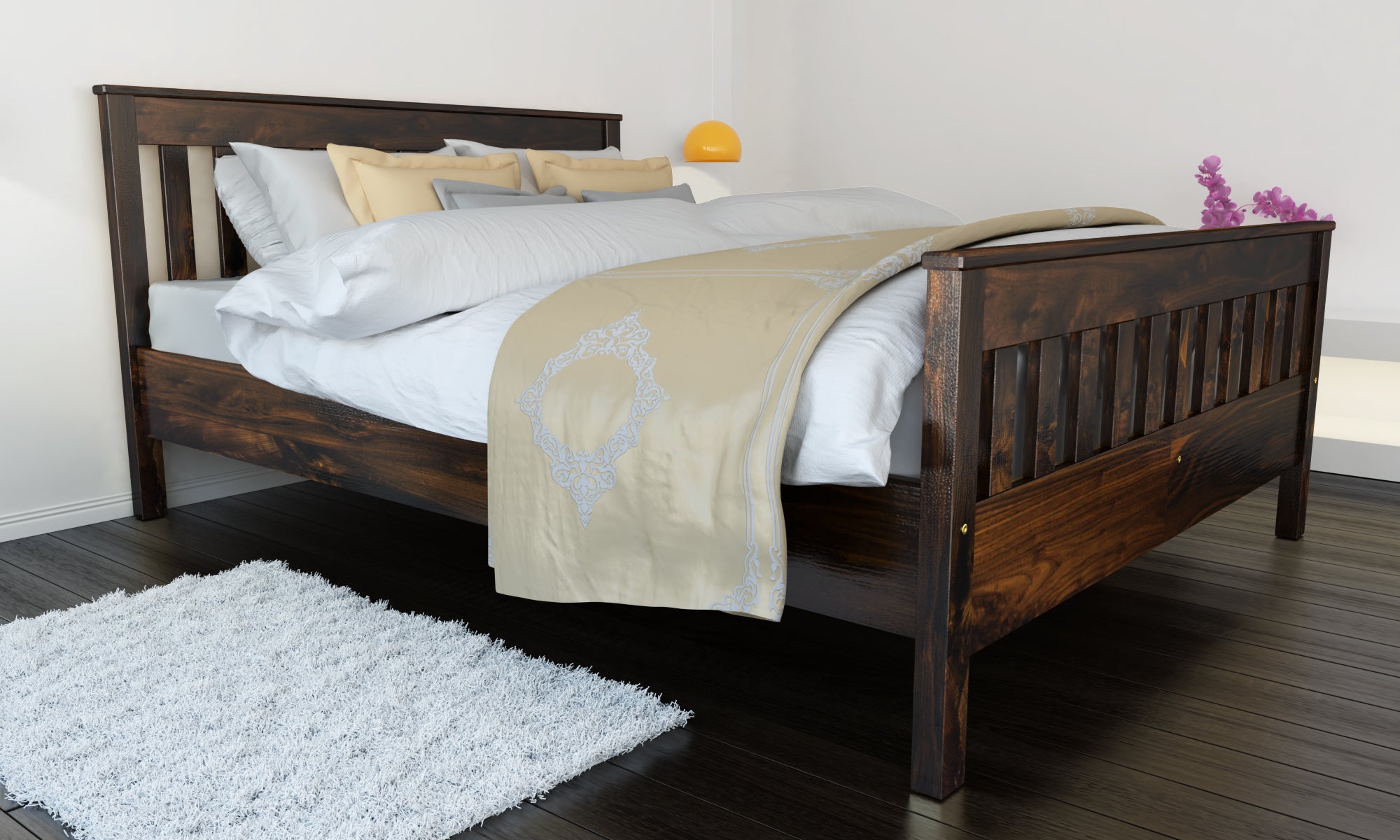 Nodax F16 Hercules wooden bed frame, classic design, walnut finish