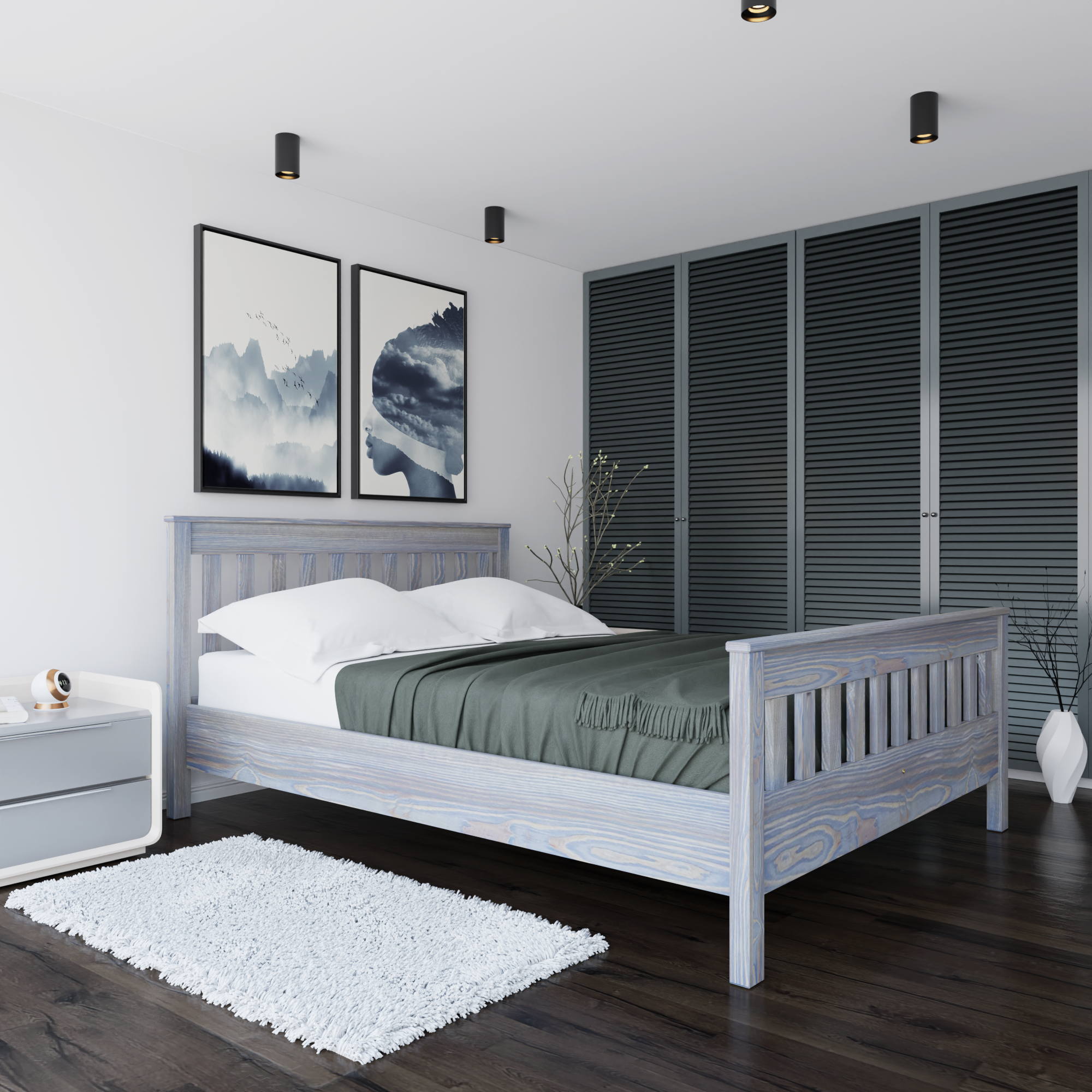 Nodax F16 Hercules wooden bed frame, classic design, grey washed finish