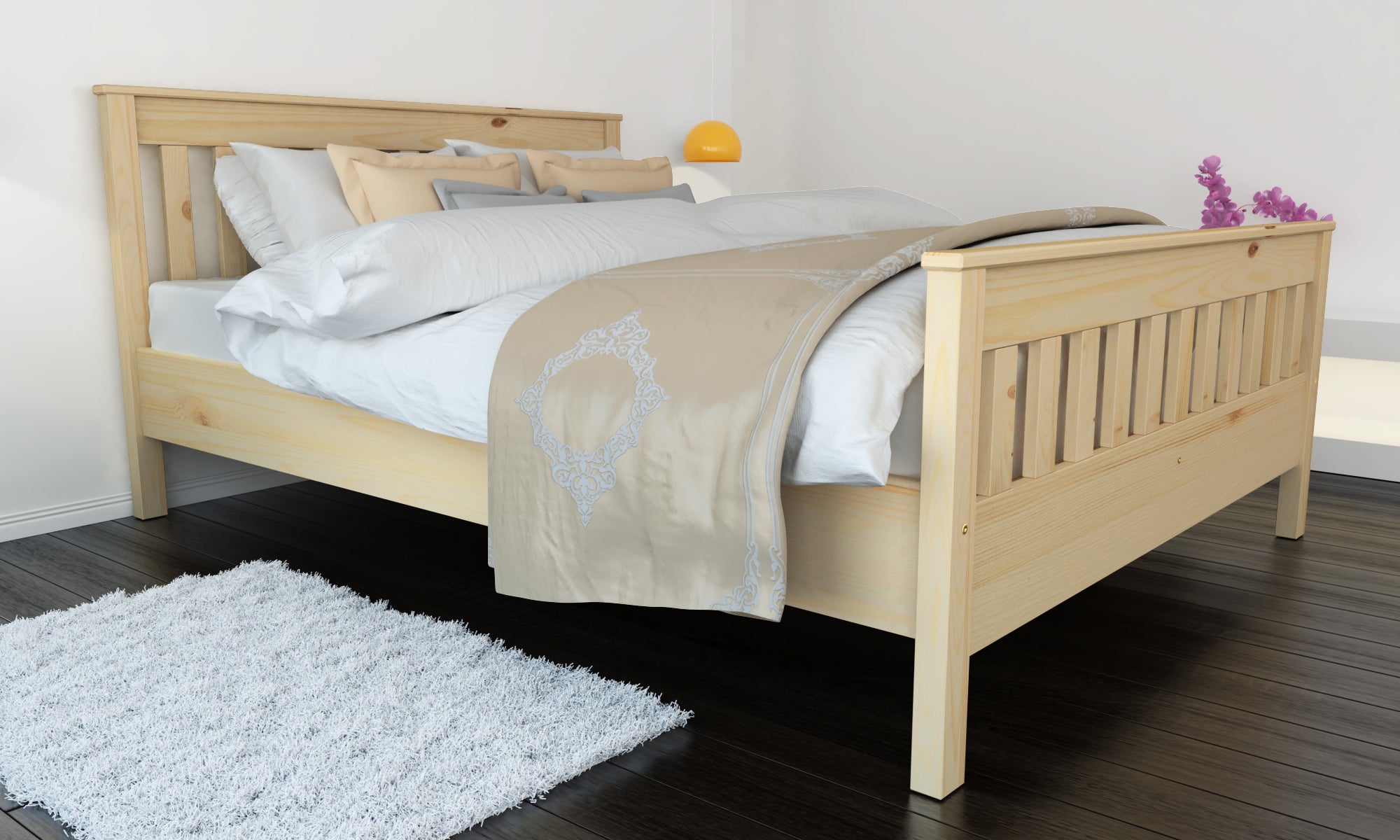 Nodax F16 Hercules wooden bed frame, classic design, pine finish
